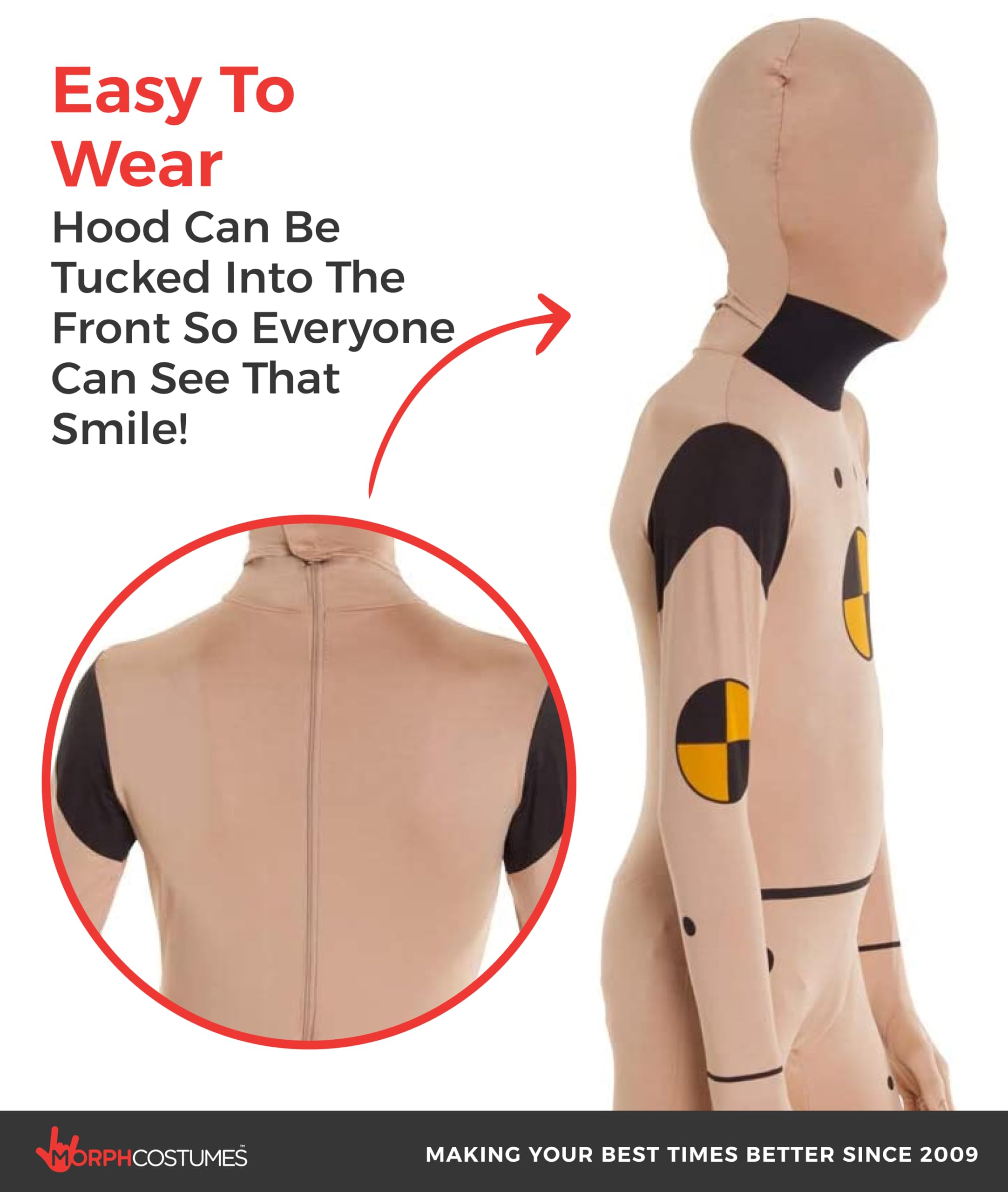 Morphsuits Costume Manichino Crash Test Bambino, Tuta Halloween Bambino | Tuta Integrale con Cappuccio, Dettagli Stile Fumetto Gialli, Perfetto per Halloween, Ideale per il Gioco di Ruolo