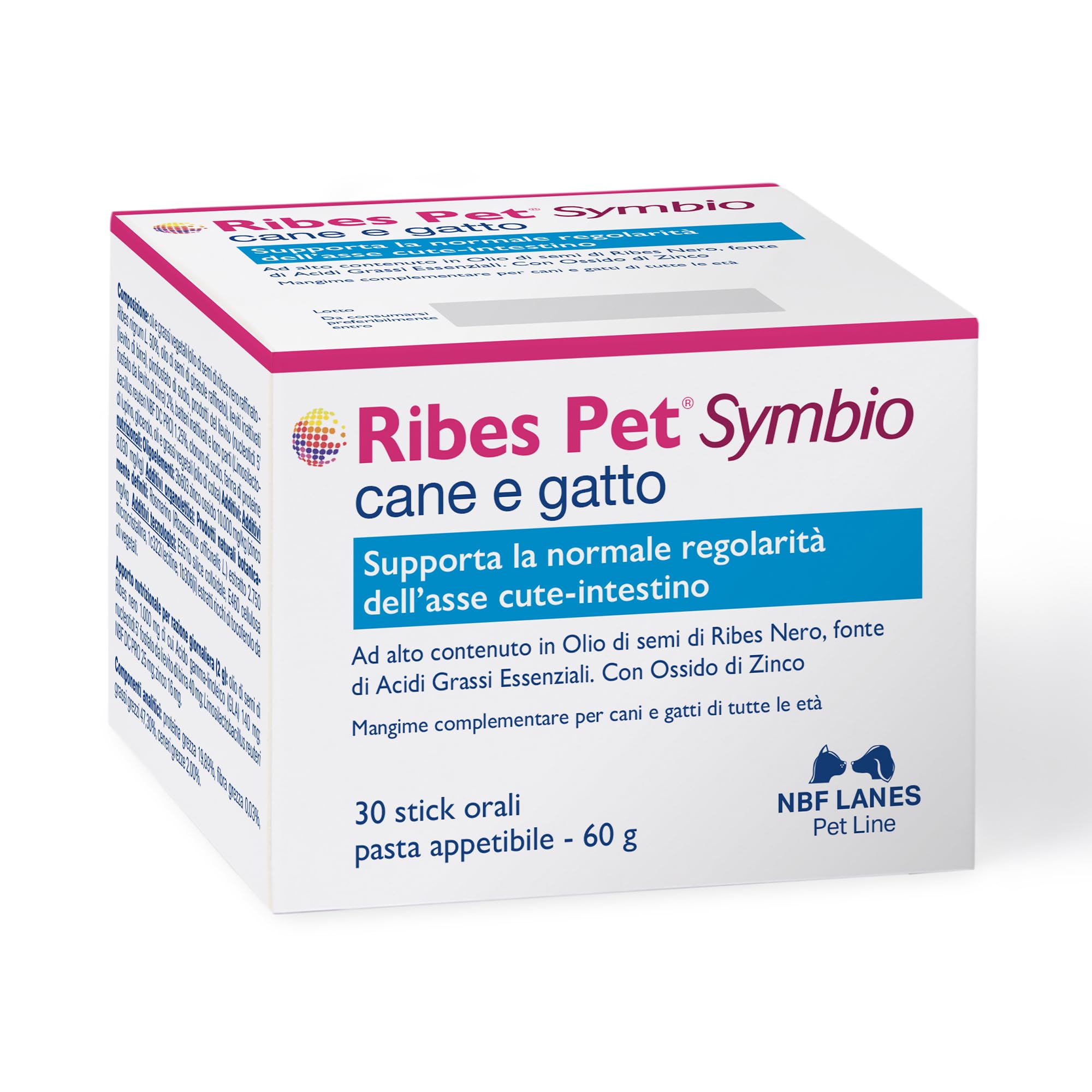 NBF Lanes | Ribes Pet Symbio Chien et Chat, 30 Bâtons de Pâtes Appétissantes 60 g, Prend en charge la Régularité normale de l'Axe Cute-Intestin