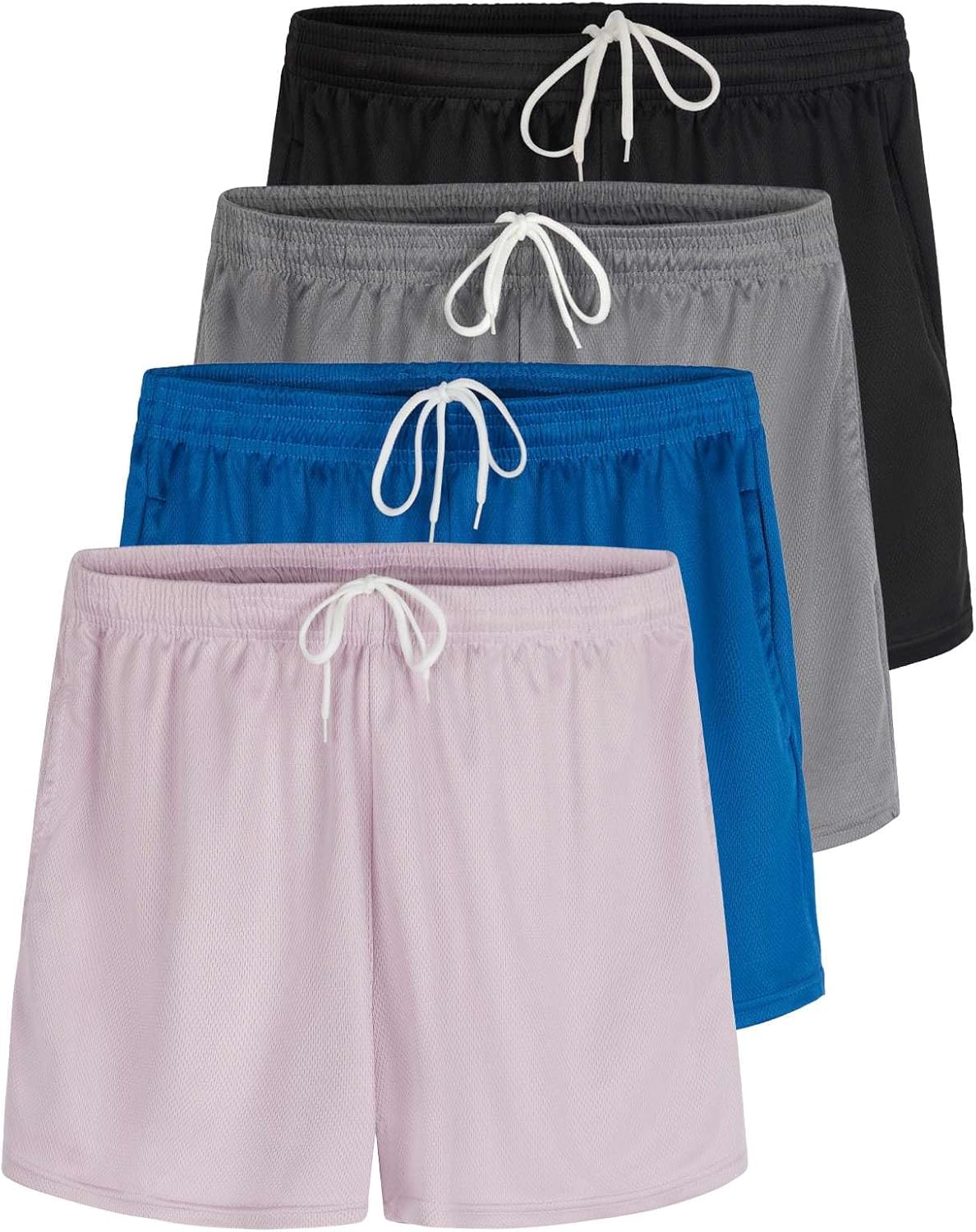 size: X large Real Essentials 4 Pack: Girl's Mesh Active Athletic Performance Sport Shorts for Girls with Pockets