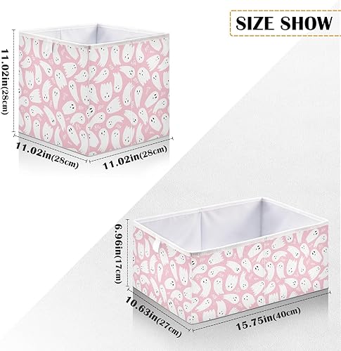 Miniatura 2 de QUGRL Lindos contenedores de almacenamiento de fantasmas de Halloween, caja plegable de almacenamiento de ropa rosa Boo para estantes, armario,