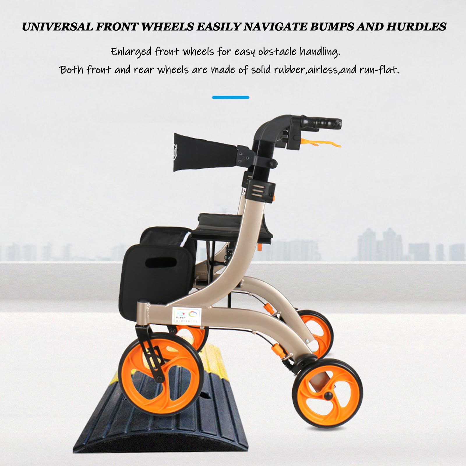 Rollator,pomoce do chodzenia dla seniorów,lekki chodzik,składany z siedziskiem i torbą,4 kółka dla osób starszych,podwójny komfort Blue-Withpedals