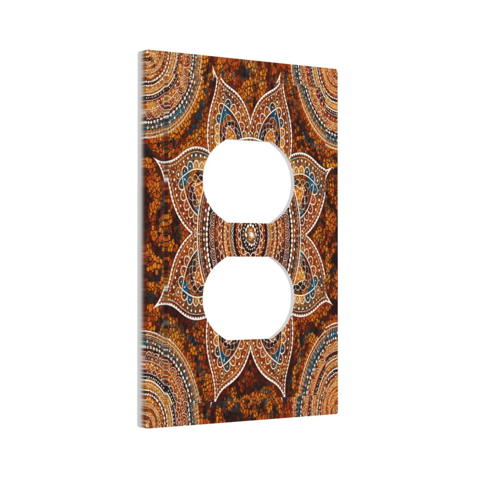 Xuejiaku Decorative Outlet Covers Boho Orange Brown Teal Ethnic Mandala 1 Gang Duplex Light Switch Cover Plate Unique Wall Plates for Electrical Switch Plate Covers for Bedroom Home Decor