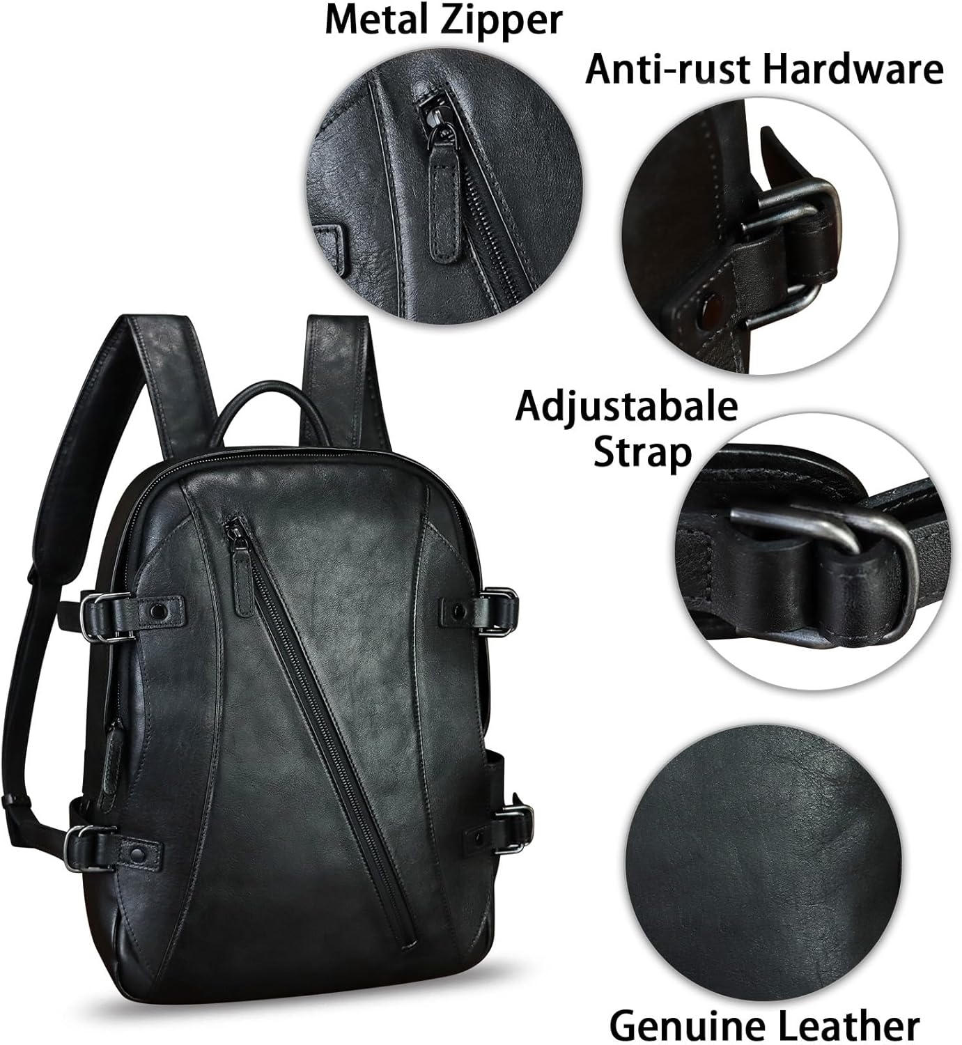 IVTG Genuine Leather Backpack for Men Vintage Handmade High Capacity Leather Rucksack Casual Daypack Retro Knapsacks (Darkgrey) - Image 6