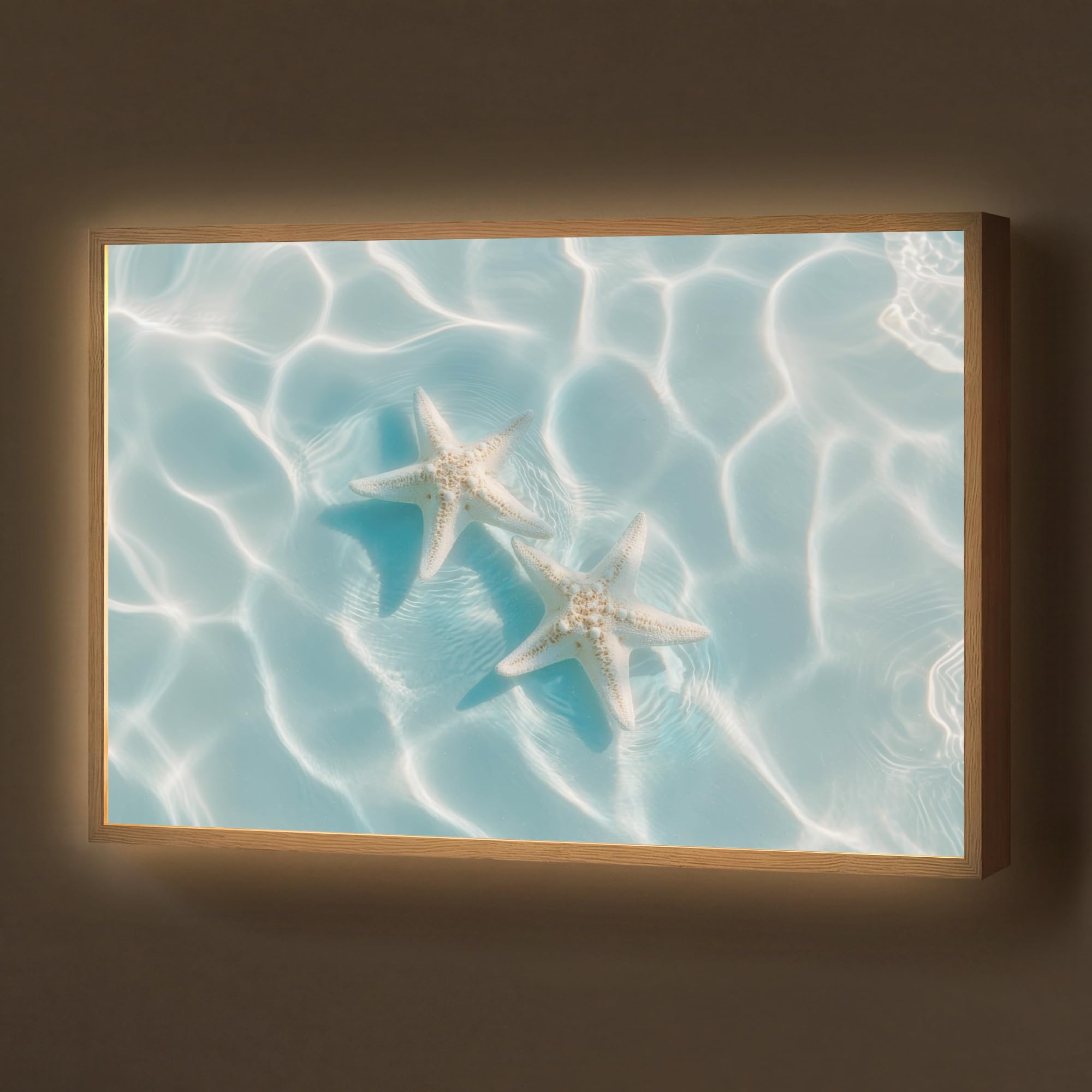 Moderne LED Wandleuchte Innen 90x60 cm Aufladbar Wandbeleuchtung Schlafzimmer Nachtlampe Flach Fernbedienung Warmes Still Licht Dimmbare Lampe Seesterne - Gewelltes Wasser - Beruhigend