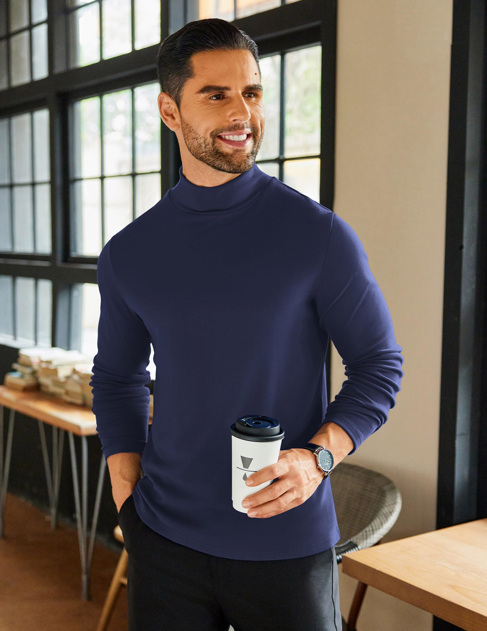 COOFANDY Camicie da uomo a collo alto, in pile, a maniche lunghe, basic