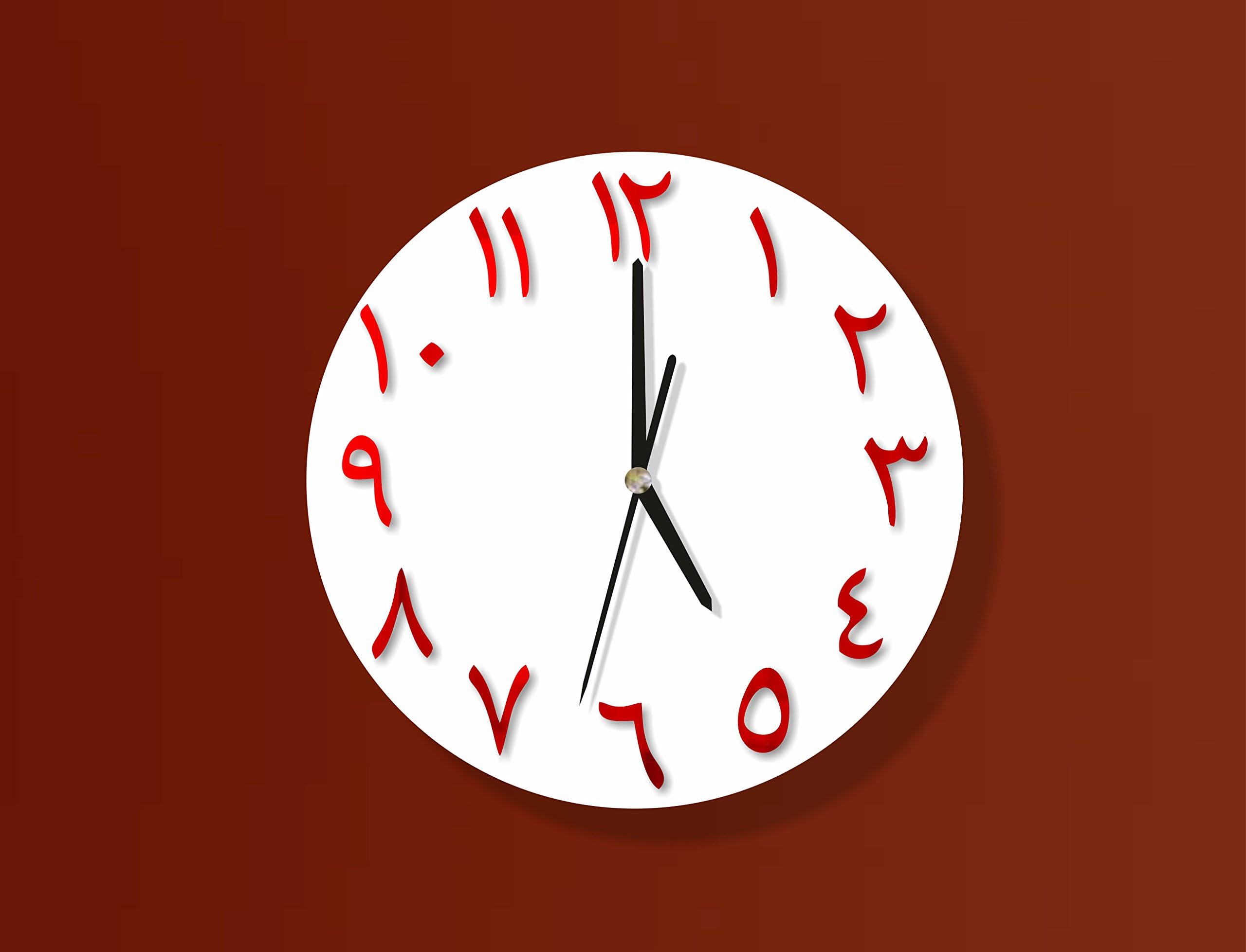 Naveed Arts - 11" x 11" - Acrylic Arabic Wall Clock Design Wall Decor Sticker for Home and Office - White & Red Mirror - JB282RMW- Factory Outlet, Bill + Warranty