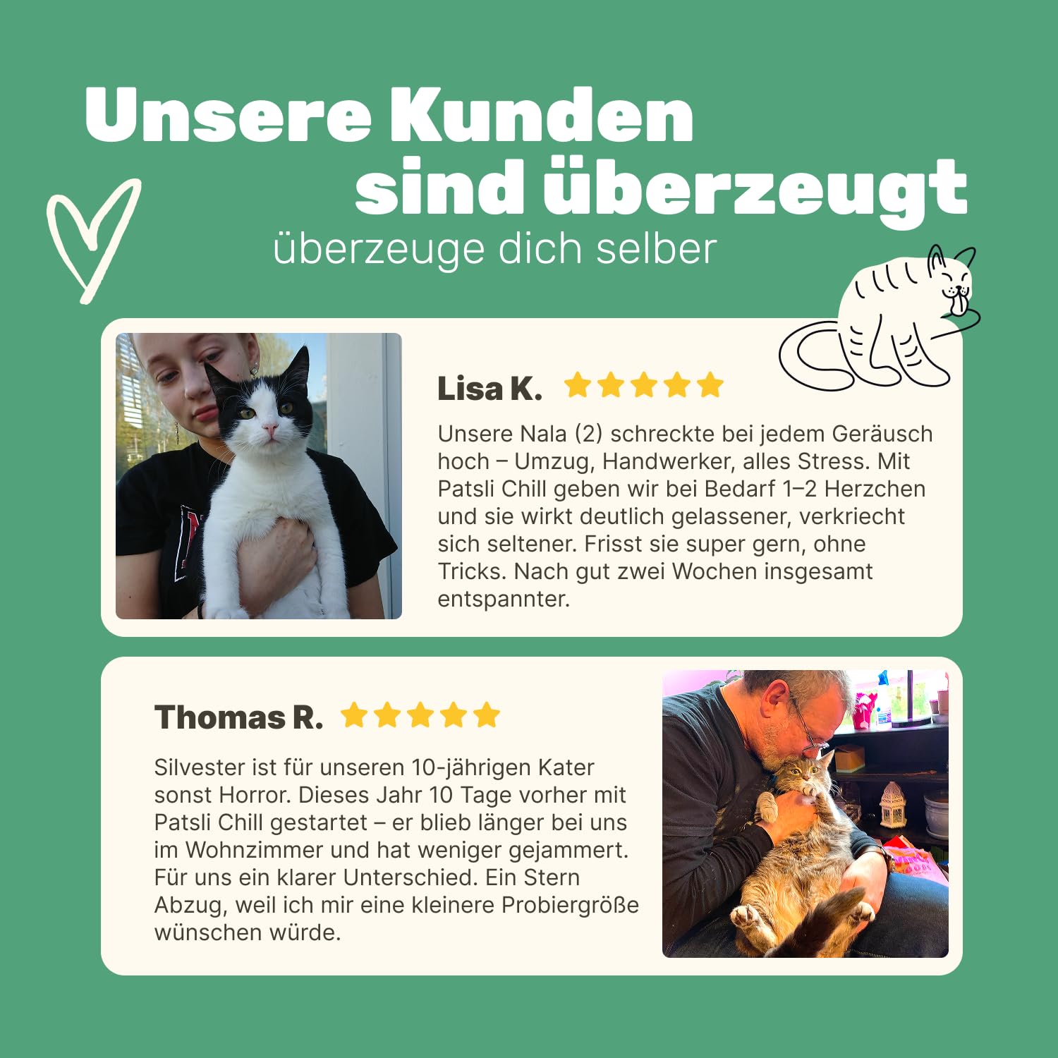 4-in-1 Ruhe Essenz für Katzen | Anti-Stress und Entspannung Katze | Beruhigungsmittel für Katze | Katzen und Kitten Leckerlies | Ergänzung für Nass- und Trockenfutter | Patsli® Chill