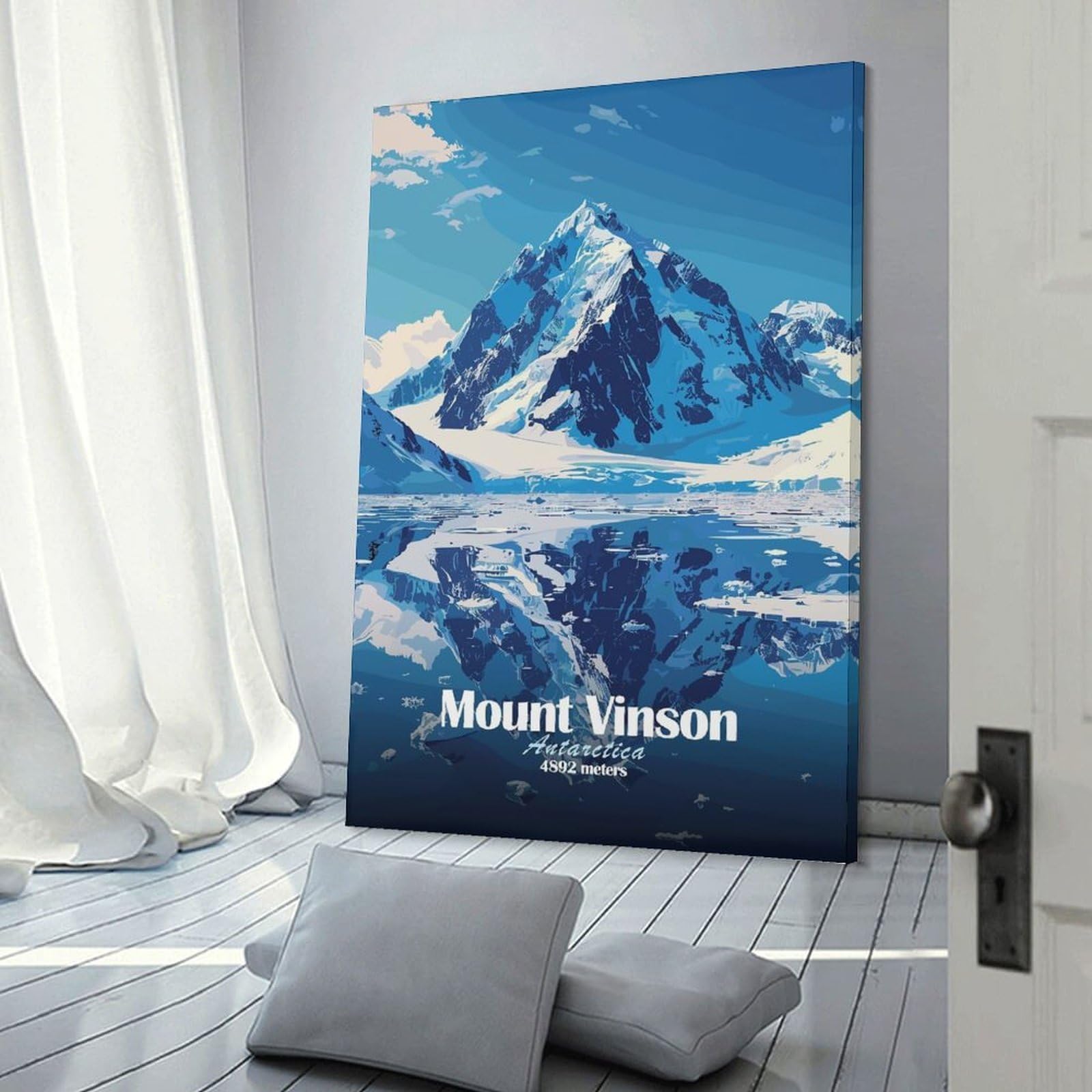 Junmoney Frame-Style-3 Mount Vinson, Antarctica Decorative Wall Artwork, 12X18inch(30X45cm), For Living Spaces, Bedrooms Or Relaxed Rooms, Modern Wall Decor For Cosy Interiors
