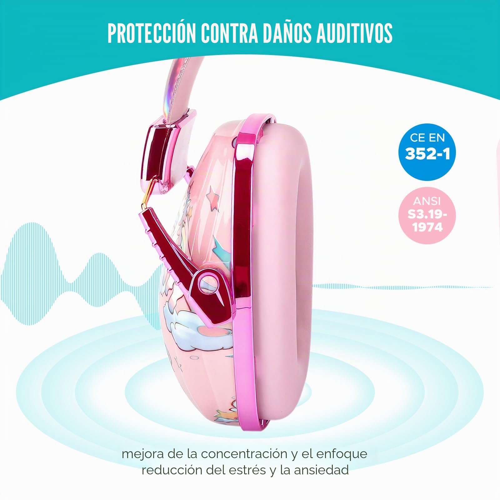 JYPS Cascos Antiruido Niños, Cascos Insonorizados Niños, Auriculares con Cancelación de Ruido Autismo, Bebe Orejeras de Protección Auditiva para Niña de 2+ Años, Bloquean el Ruido para Estudiar