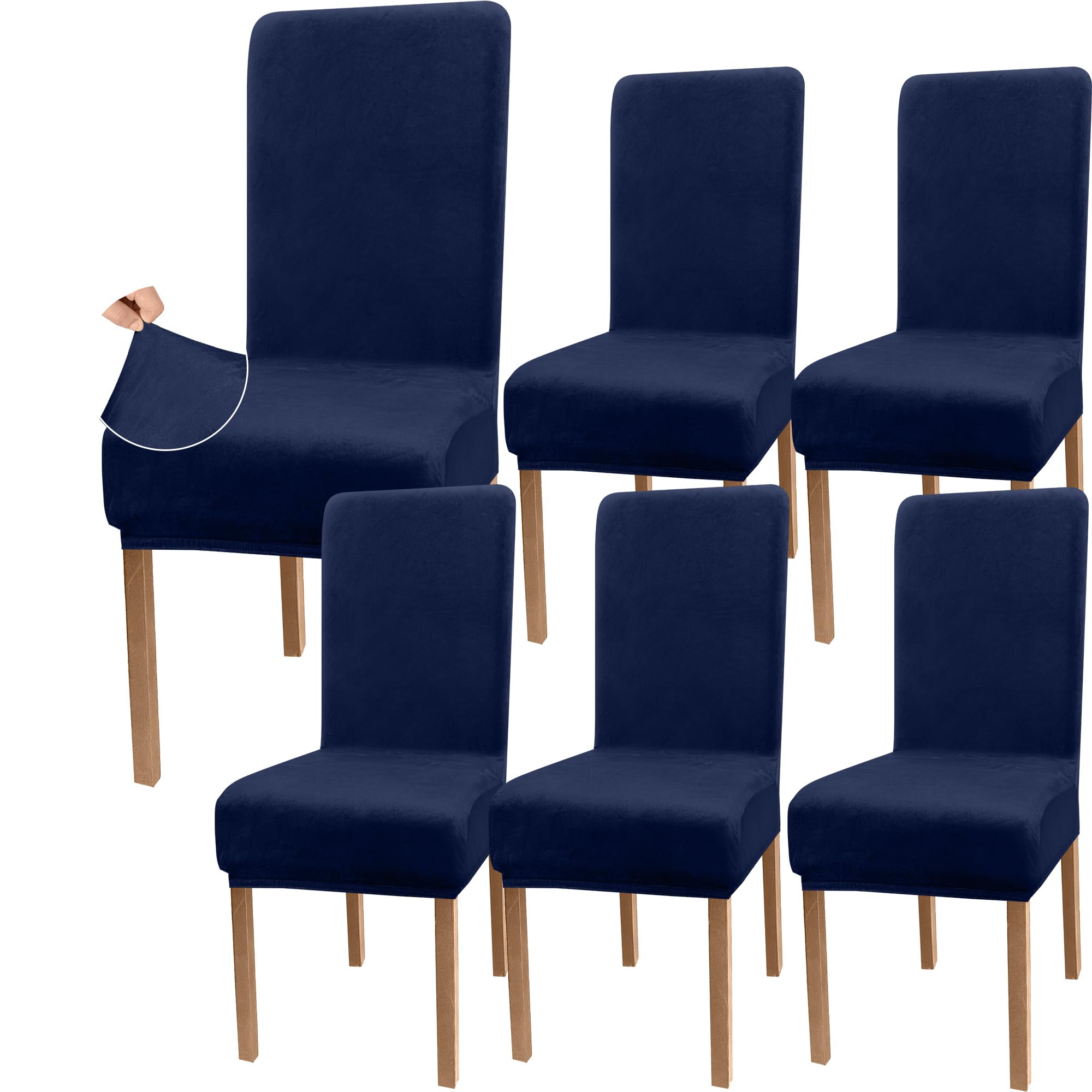 Granbest Fundas elásticas de terciopelo para sillas de comedor, fundas de lujo para sillas de comedor, lavables sin mangas para niños y mascotas (juego de 6, terciopelo azul oscuro