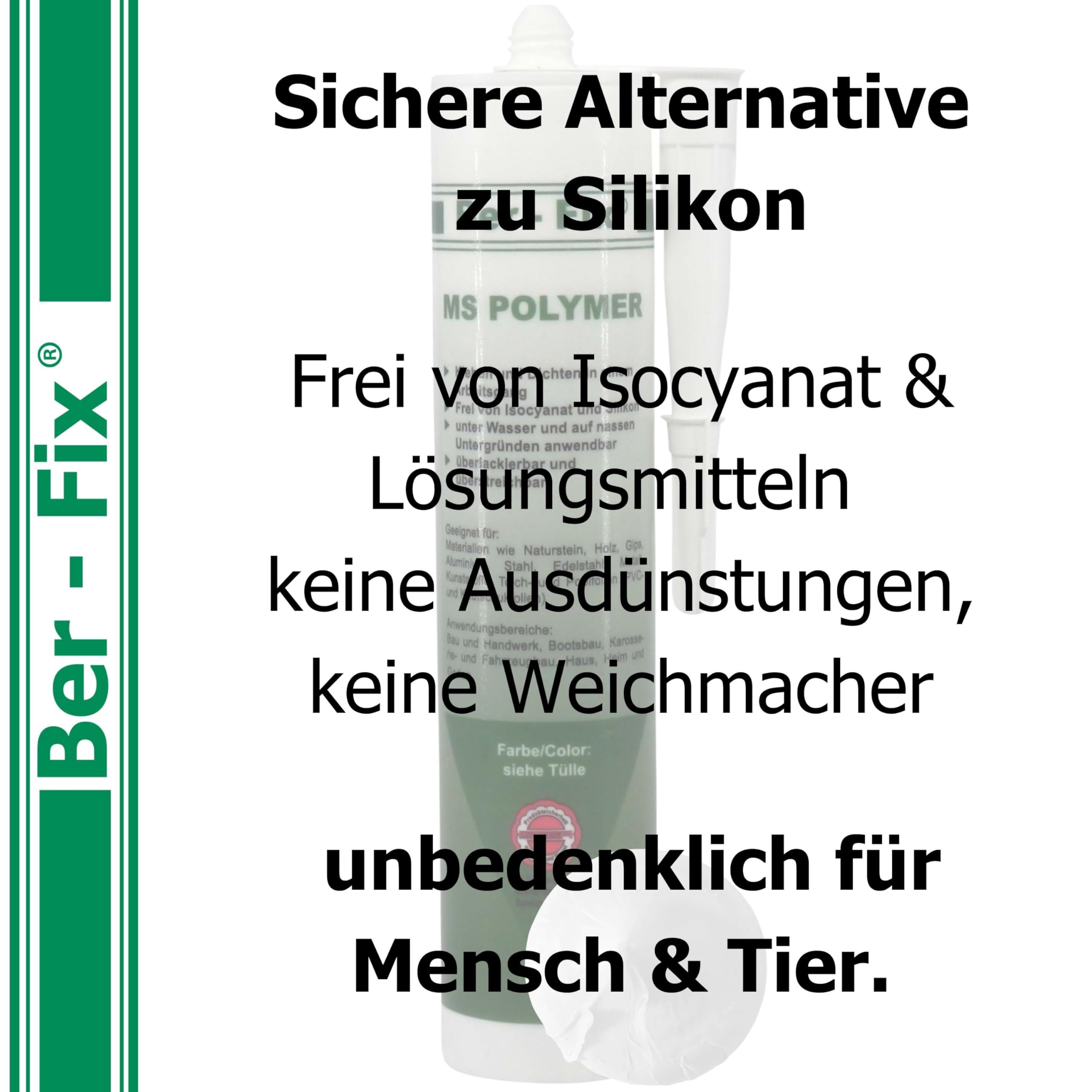 Ber-Fix MS Polymer Weiß Sanitär Fuge 12er Pack | MS Polymerkleber Weiß Sanitär Fuge 12er Pack: elastischer Kleb- und Dichtstoff
