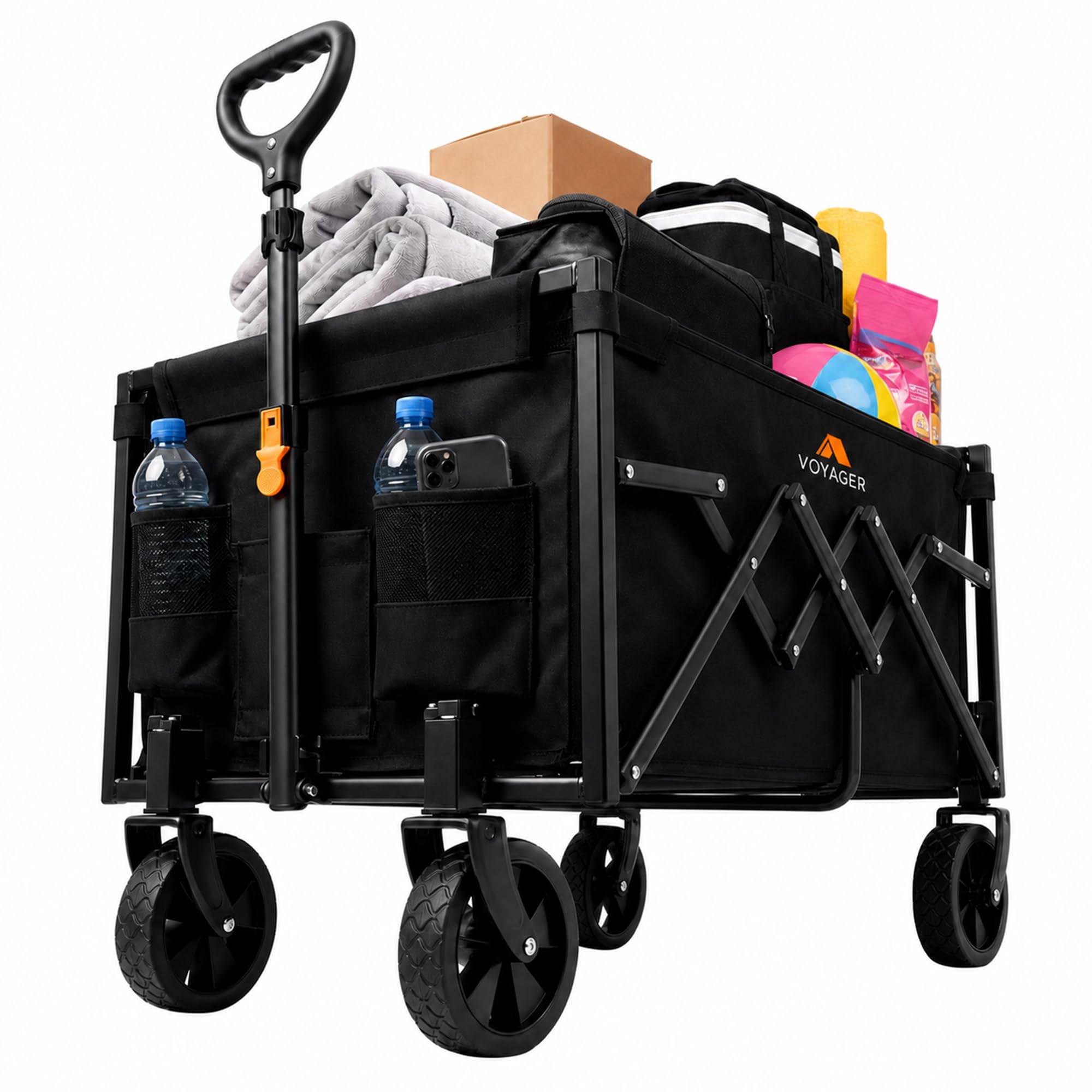 Voyager Lightweight Camping Wagon 120L, 100kg Folding Utility Trolley with All-Terrain Wheels, Compact Collapsible Cart for Festival Shopping, Picnic, Garden, Fishing, Beach & Camping (43x66x44cm)