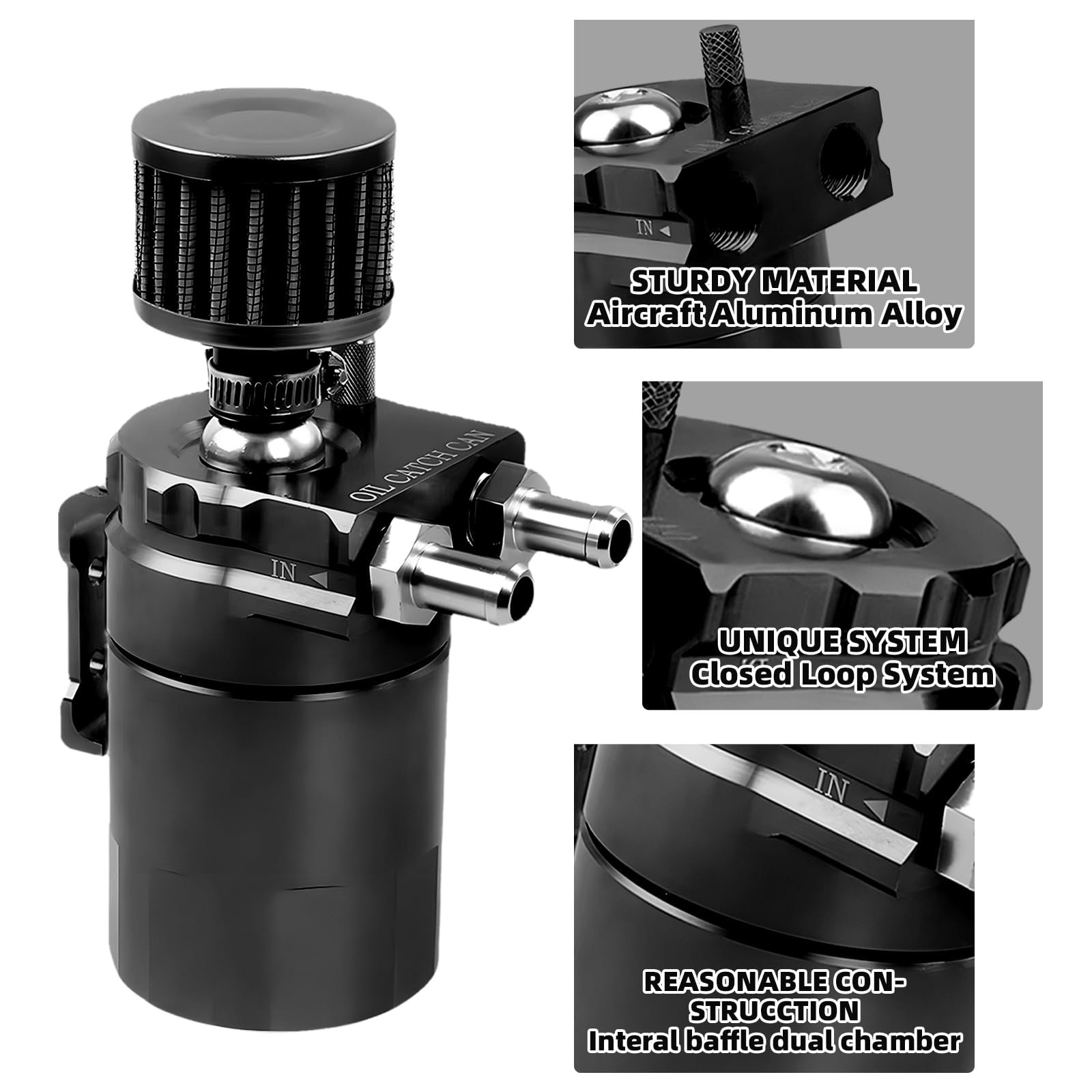 Serbatoio per Auto in Alluminio, Kit Universale Serbatoio del Serbatoio per Auto, 300ml Decanter Vapori Olio con Filtro a Cono, Tubo Flessibile e Altri Accessori (Nero)