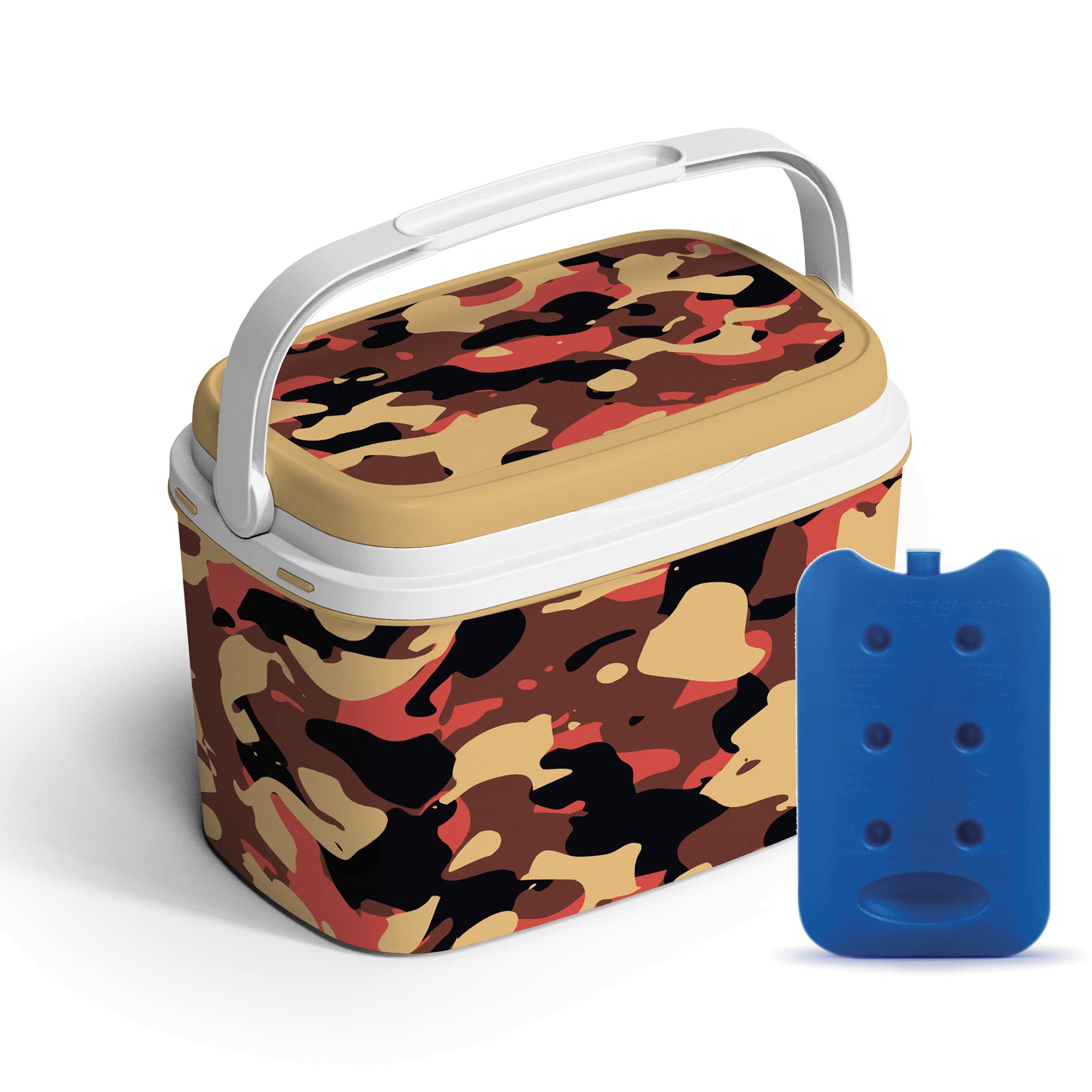 Large Cooler Box Camping Beach Lunch Picnic Insulated Food Freezer Box With 3 Ice Packs (Dessert Camo)