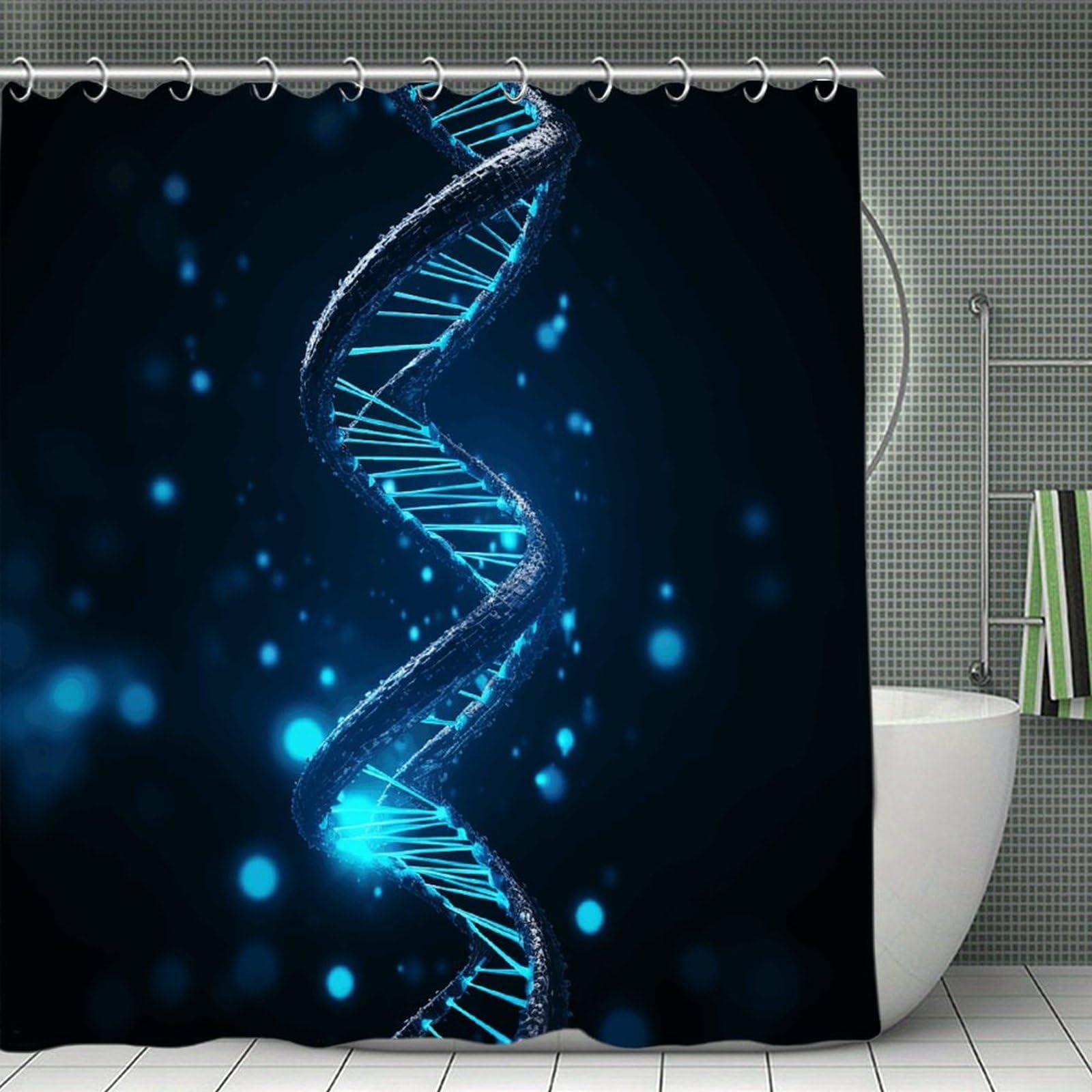 FekiLoot Blue DNA Structure Shower Curtain Thick Weighted Shower Curtain Classic Unique Bath Curtains Heavy Duty Long Showers Curtains for Bathroom Bath Tubs Machine Wash 70.8"x70.8"