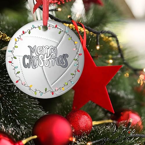Miniatura 5 de Adornos de Navidad de voleibol, decoraciones deportivas de Navidad para árbol, regalo para amantes del voleibol, adornos de Navidad redondos de