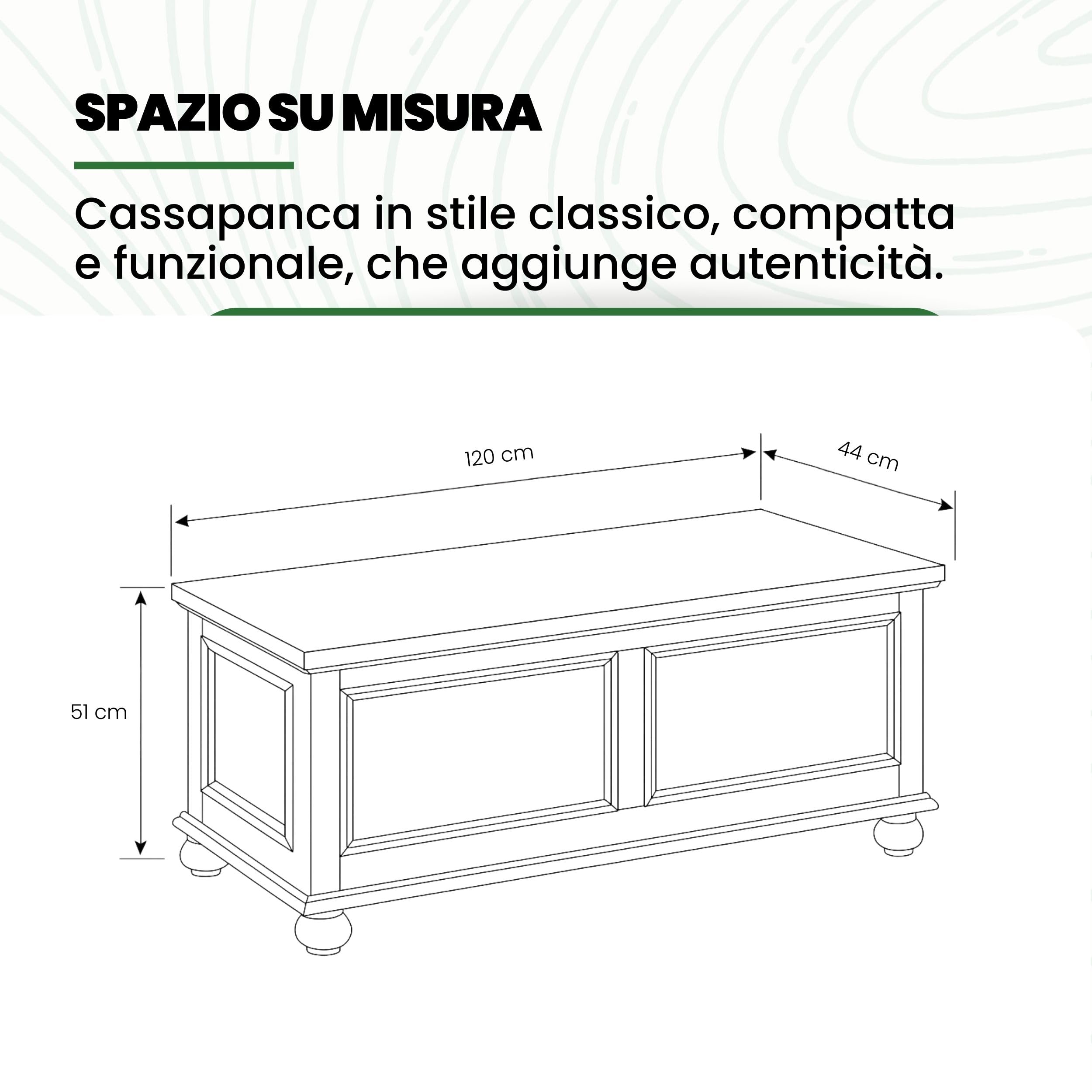 Mar.c.a. Design - Cassapanca in Legno da Interno 1 Anta 120x44x51 cm - Cassapanca con Piedini a Cipolla Made in Italy