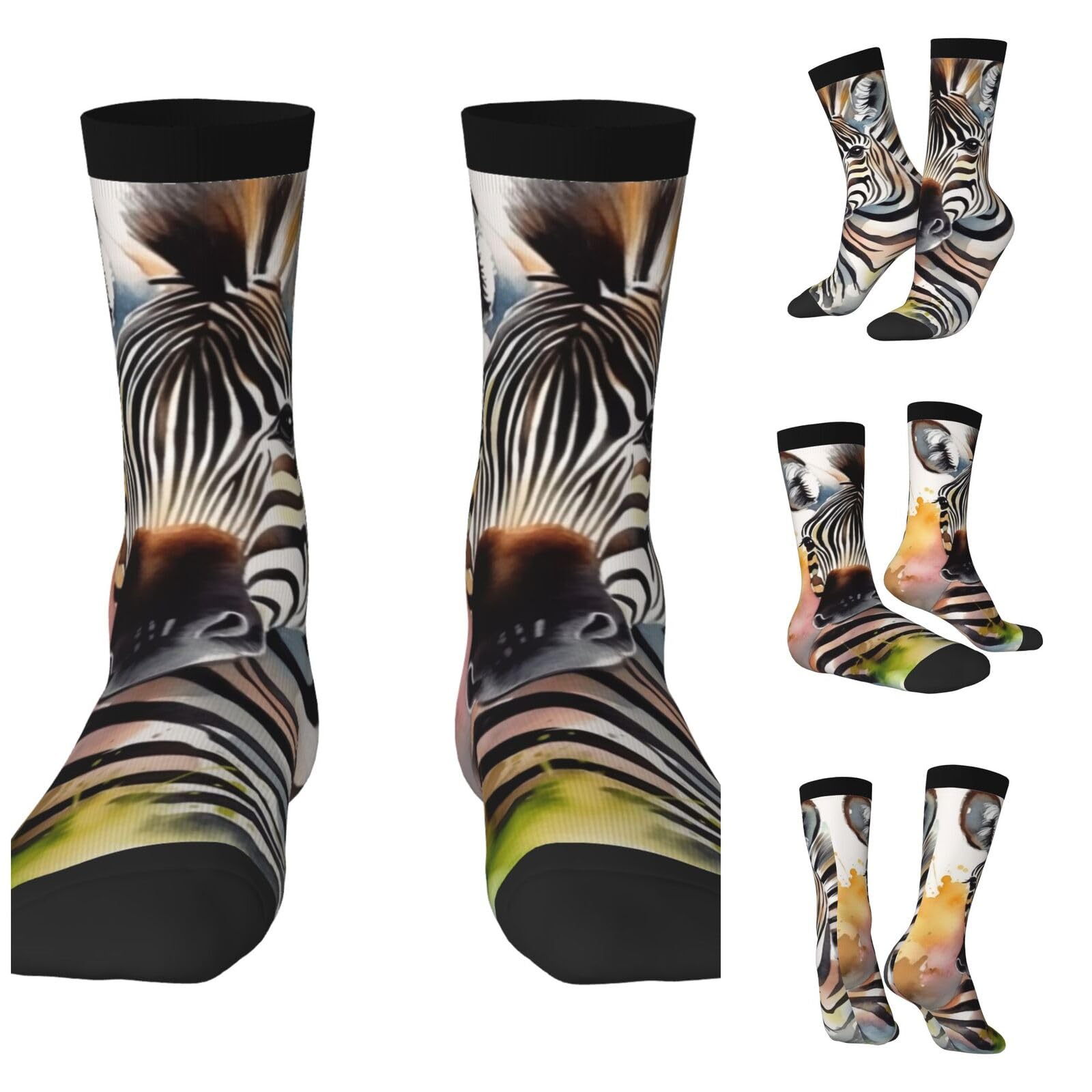 LZQPOEAS Cute zebra watercolor Athletic Socks Unisex Cushioned Crew Socks Hiking Running Calf Sock Soft Above Ankle Sock