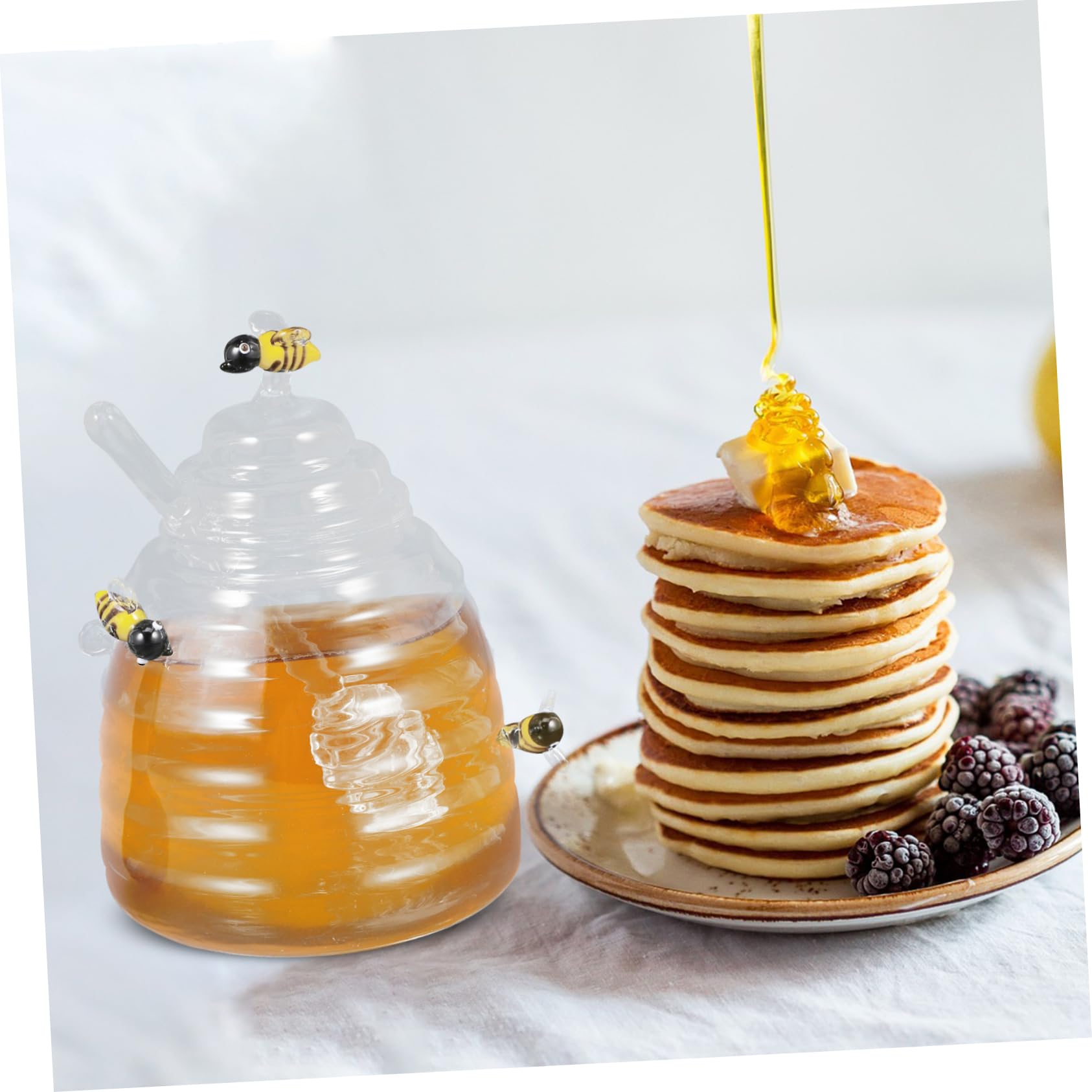 FUNOMOCYA 1Set Glass with Dipper Elegant Honey Dispenser for Syrup Storage Practical Kitchen Accessory Unique Design Enhances Home Decor for Honey Lovers