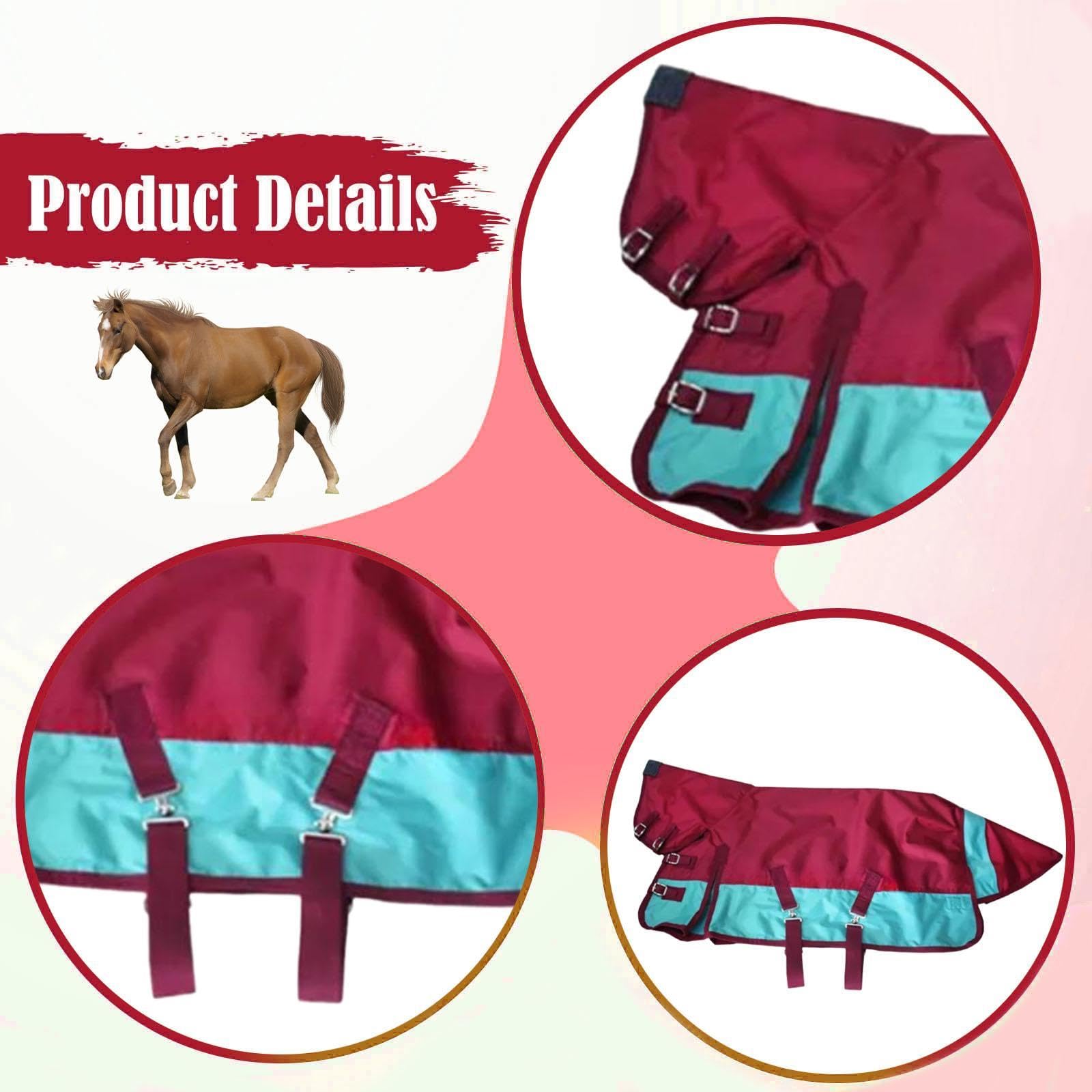 Manta para Caballo Impermeable con Relleno Térmico Funda con Capucha Y Cinturón Ajustable Oxford 600D Transpirable Resistente Al Frío Adecuada para Ca