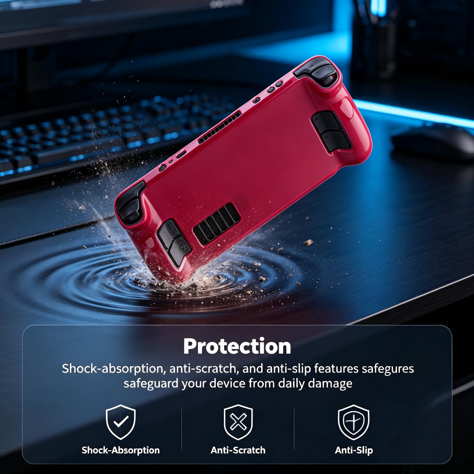 Steam Deck - Funda protectora de piel, compatible con LCD/OLED, diseño antideslizante y de absorción de golpes, ajuste delgado, apto para disipación de calor (magenta)