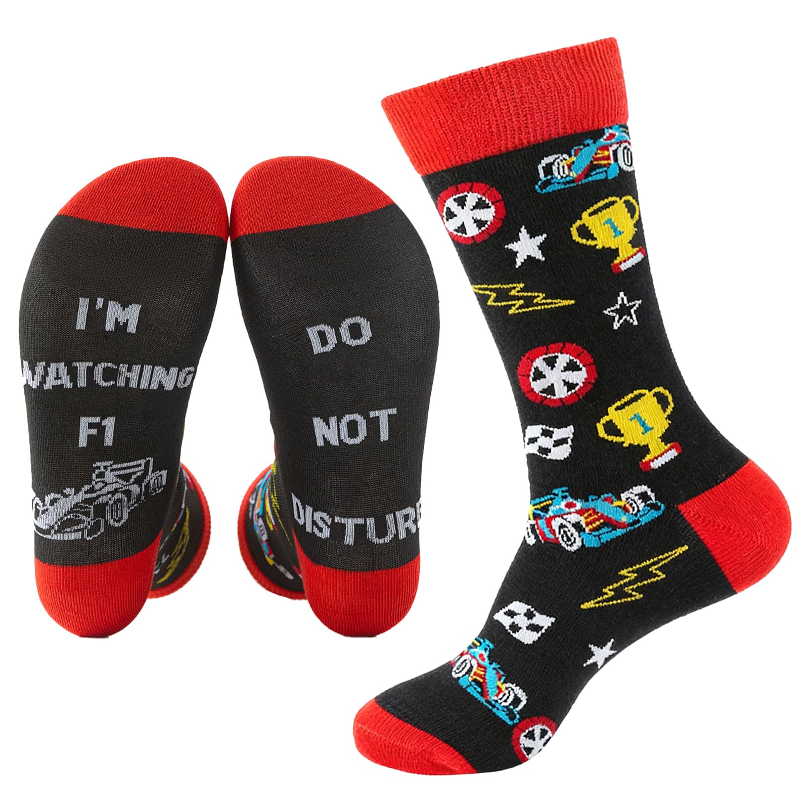 PHIOMUUE Socks for Men,DO NOT DISTURB I'M WATCHING F1, F1 Gifts & Merchandise, Formula 1 Racing Fan Novelty Gifts for Christmas Birthday Fathers Day, Black