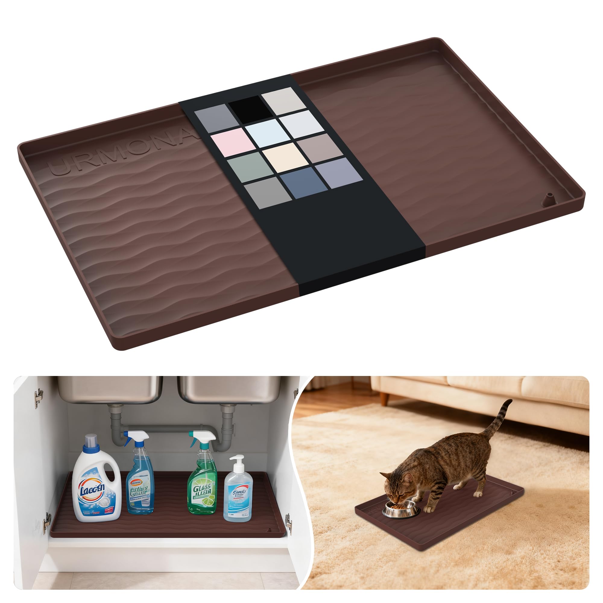 URMONA Waterproof Silicone Under Sink Mat, 16 x 10 in, Flexible Shelf Liner