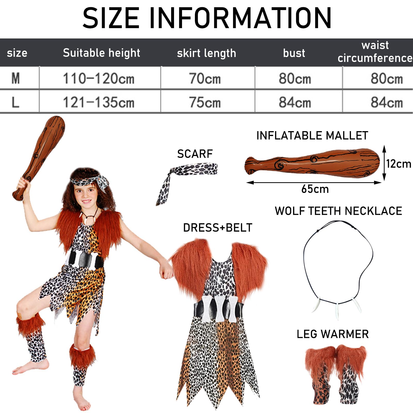 EDLMKM Kids Caveman Costume, Cavemen Costumes Kids, Stone Age Costume Boys Girls, Halloween Cosplay Fancy Dress(L) - Image 2
