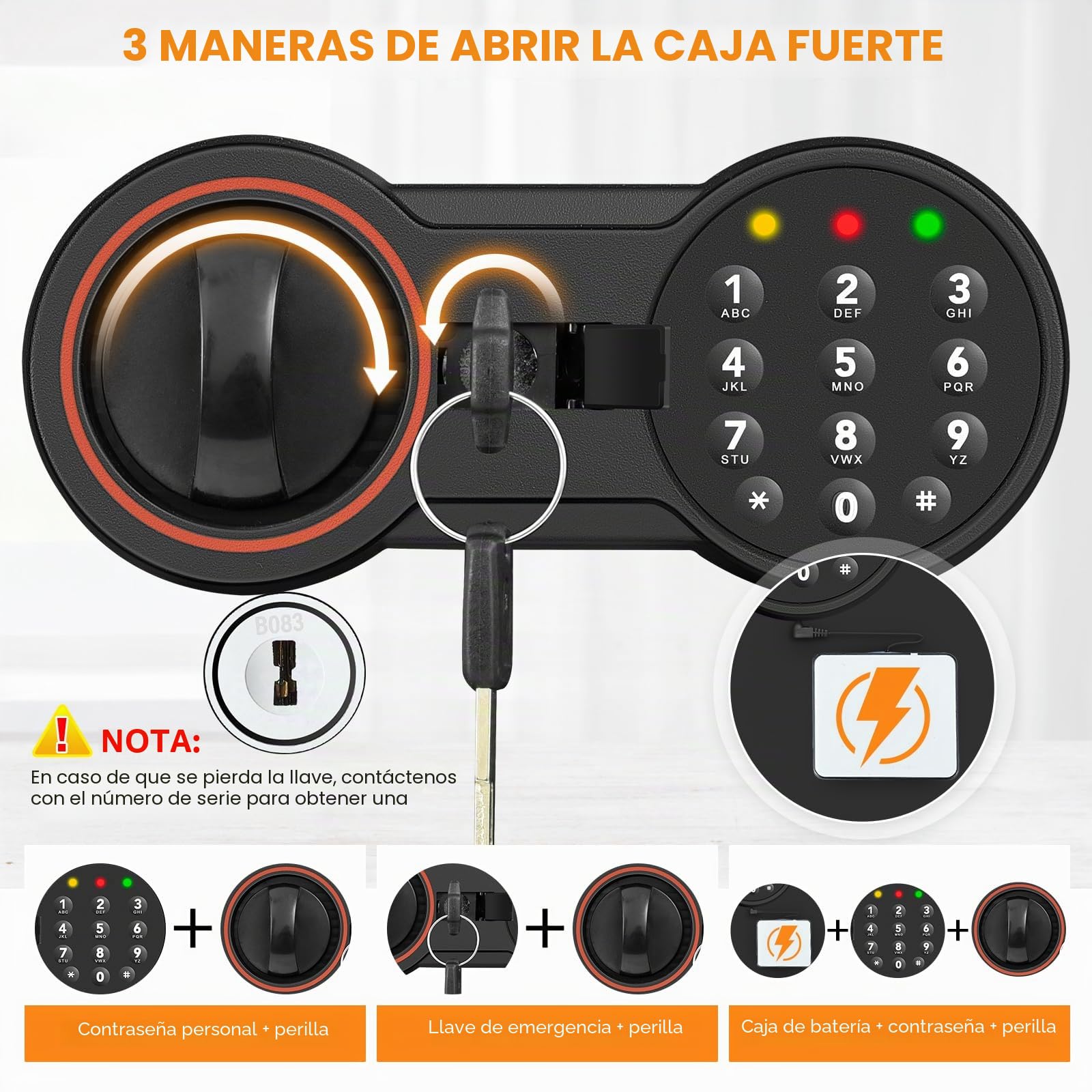 85 l extra grande incombustible caja fuerte para el hogar, caja fuerte ignífuga resistente al agua con llave, luz con sensor y 3 estantes extraíbles, caja fuerte antilibro para dinero, documentos