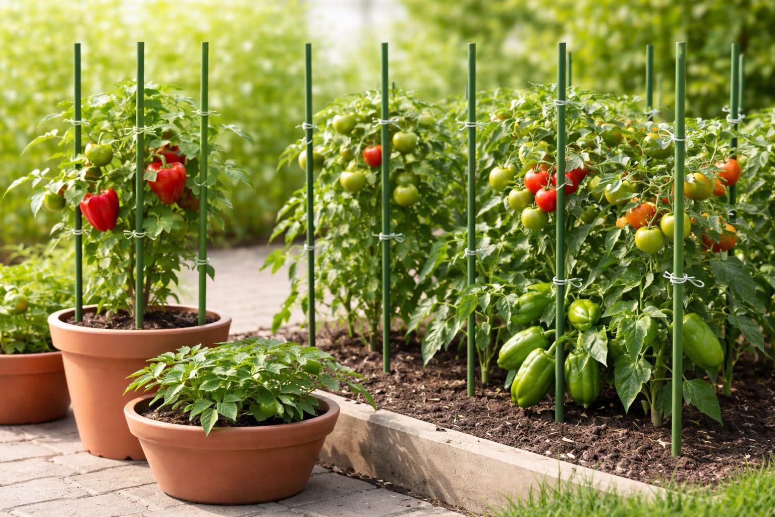 Nordiq - Pack de 30 Tutores para Plantas de 120 cm, Varilla para Huerto de Hierro Plastificado de Ø11 mm, Soporte de Tomateras y Guía de Crecimiento Vertical en Interior y Exterior