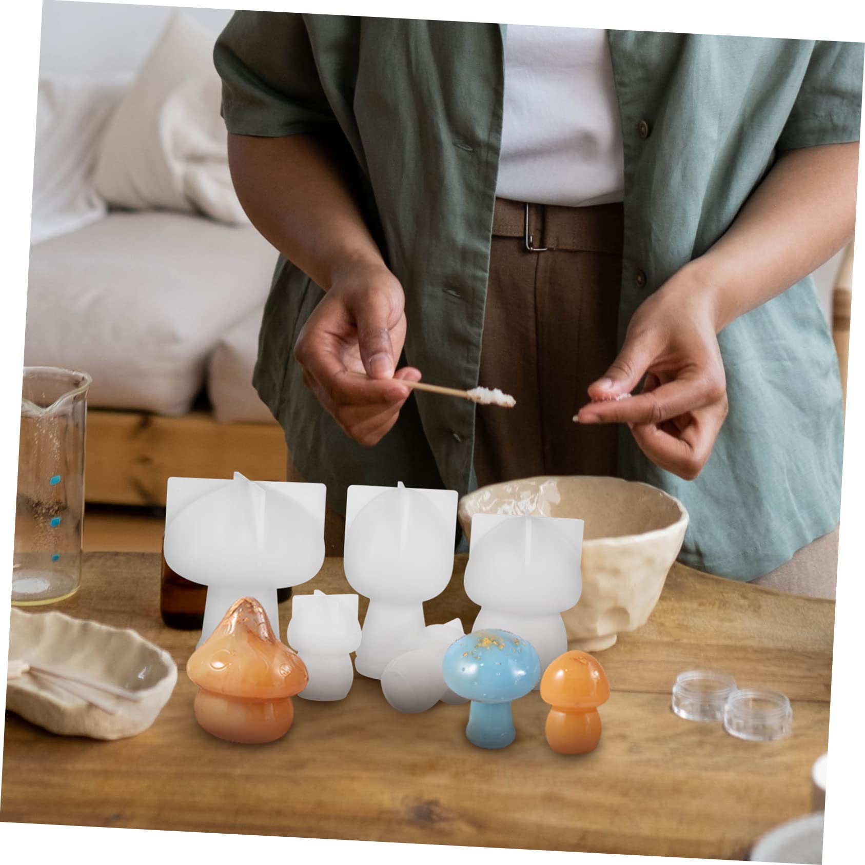 Molde de Silicona Forma de Hongo para Manualidades 10 Piezas | Flexibilidad y Superficie Lisa, Uso en Adornos de Mesa y Decoración del Hogar