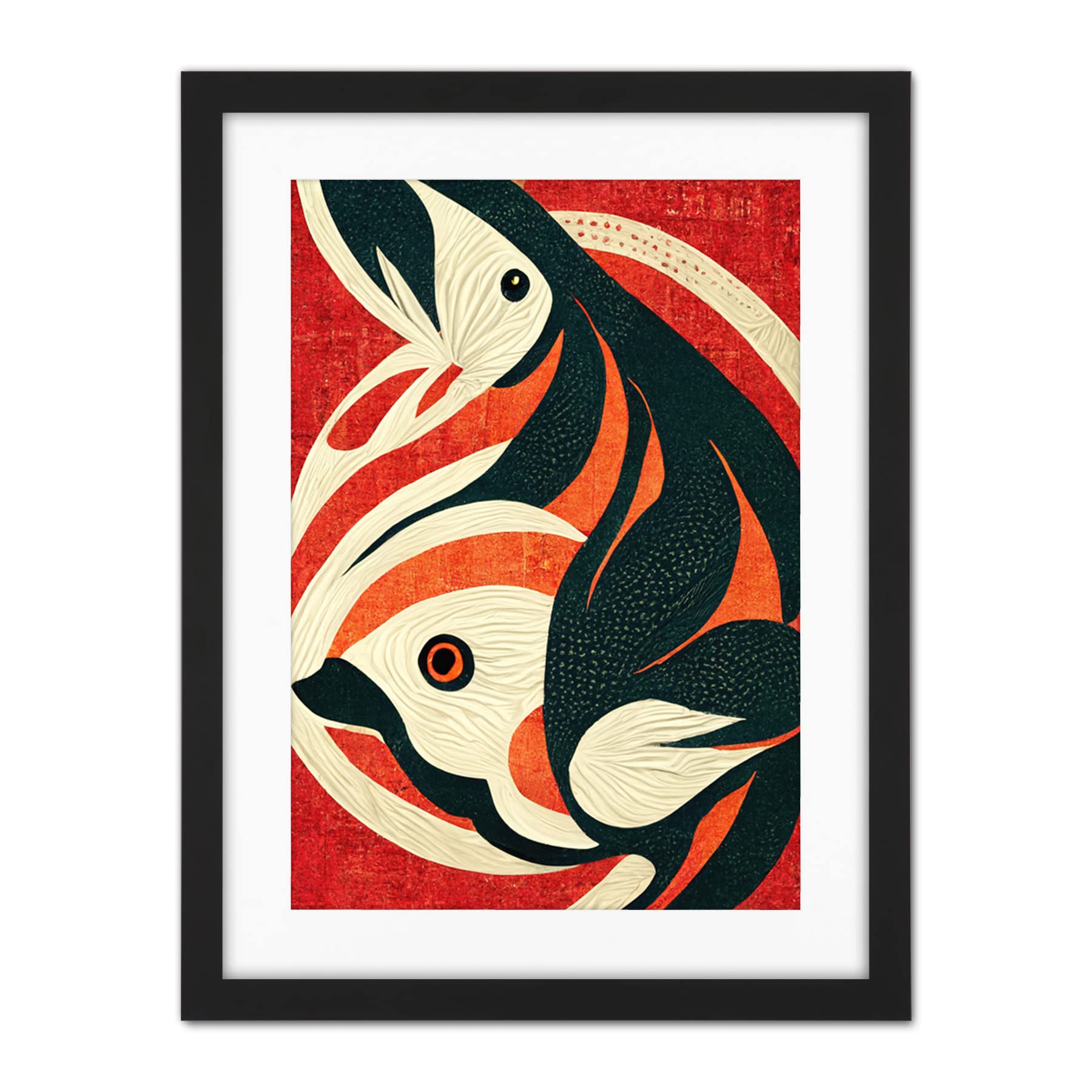 Doppelganger33 LTD Abstract Stylised Japanese Koi Carp Fish Painting Artwork Framed Wall Art Print 18X24 Inch