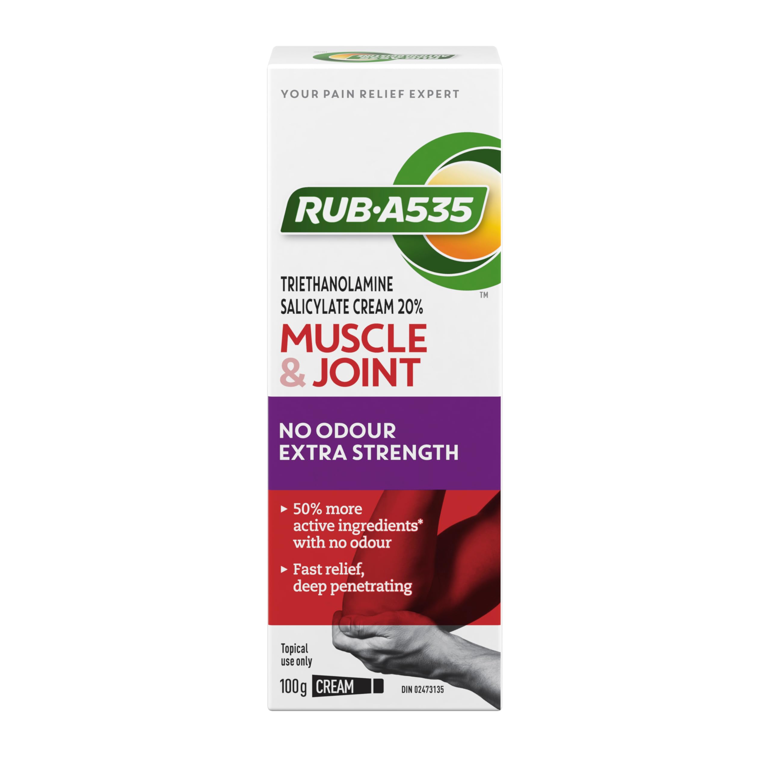 RUB A535 Ultra Strength NO Odour Cream for Deep Penetrating Relief of Muscle, Joint & Arthritic Pain 100 g