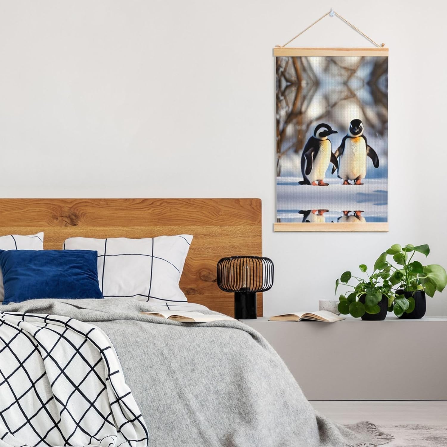 Young Penguins With Snow Print Poster Hanger,Hanging Poster, Poster Frame,Wood Poster Hanger, For Wall Hanging