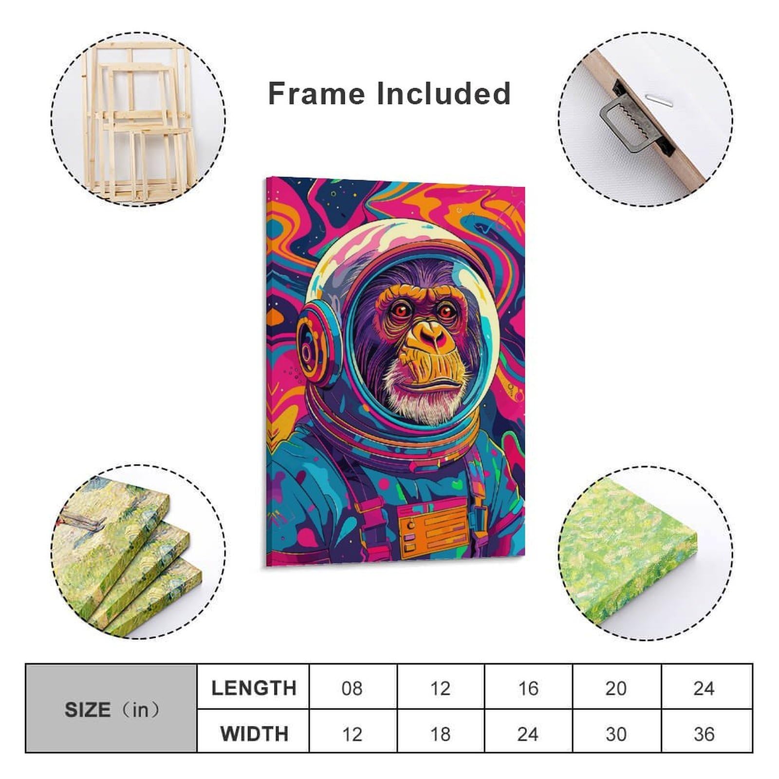 Junmoney Astronaut Space Chimp, Tableau Décoratif Pour Le Salon Et La Chambre D'amis, Art Pour La Décoration Intérieure, 24x36inch(60x90cm)