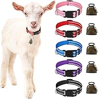 Vista 1 de Paquete de 5 collares reflectantes de cabra con campanas, juego de collar de nailon ajustable y campanas de cobre para pastoreo de caballo, oveja