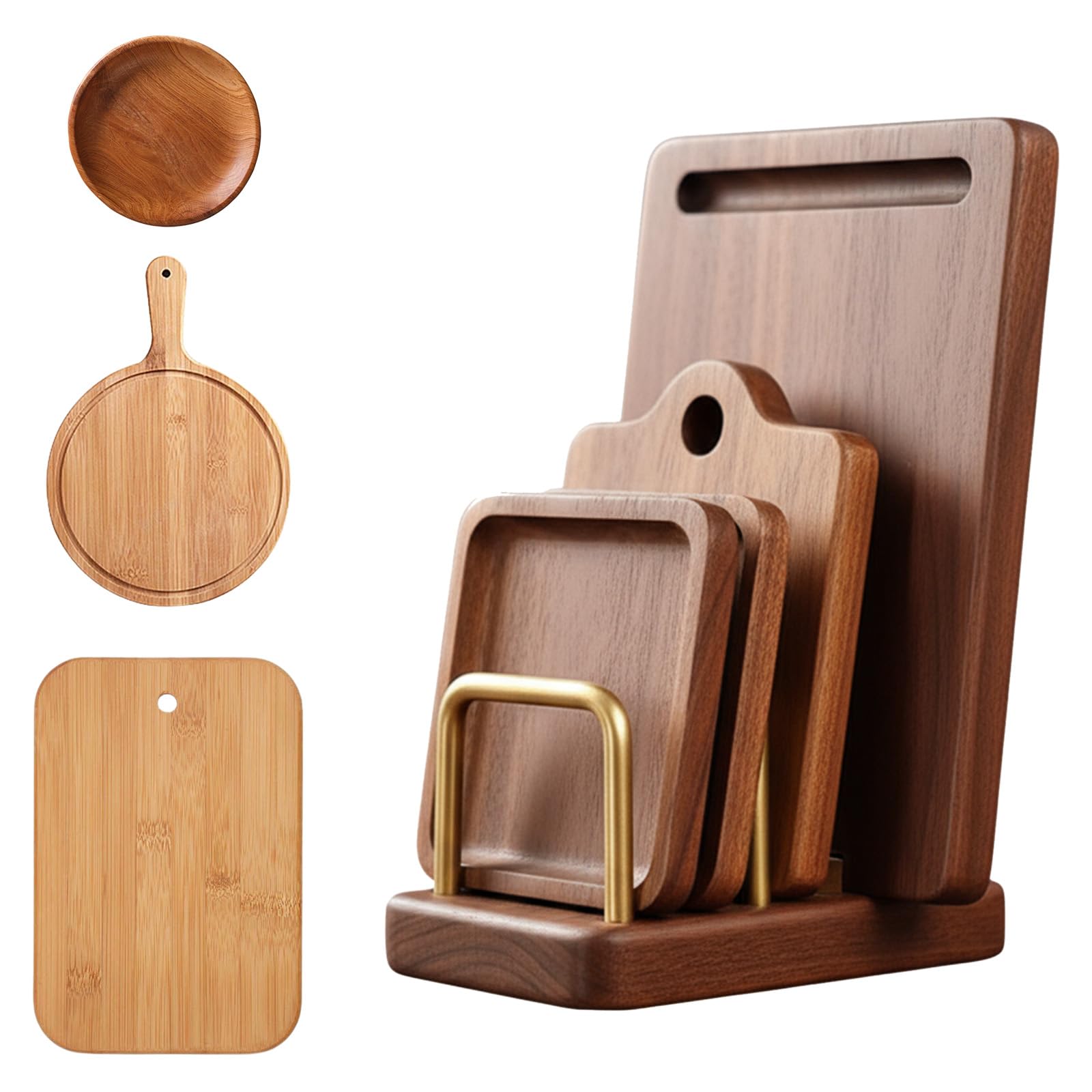 Solid Wood & Stainless Steel Cutting Board Rack, Multi-Tier Countertop Organizer for Chopping Boards, Pot Lids, Pans & Trays
