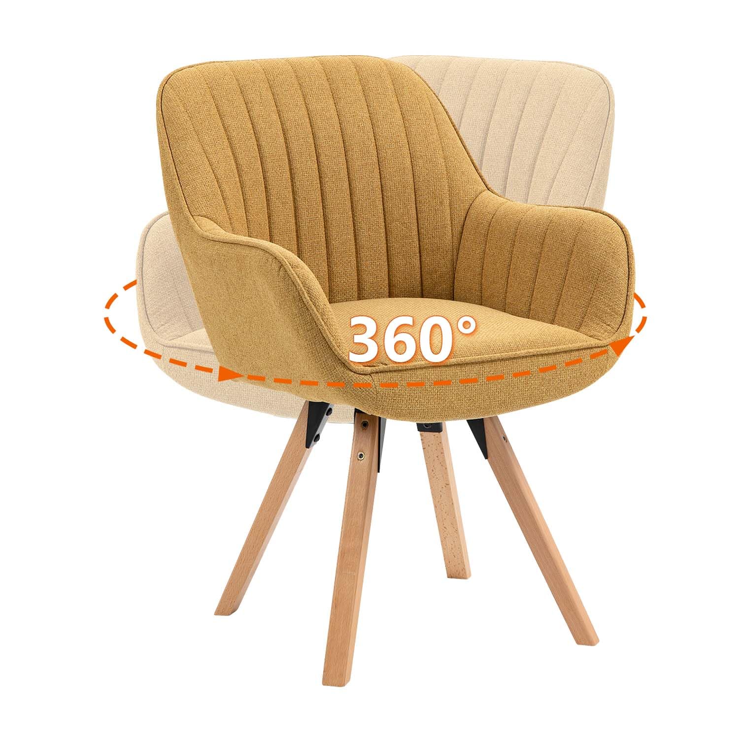 MEUBLE COSY Sedie da Pranzo Girevole a 360° Poltrona da Toelette Imbottite con Schienale e Braccioli per soggiorno cucina ufficio in Tessuto Gambe in Legno, Giallo
