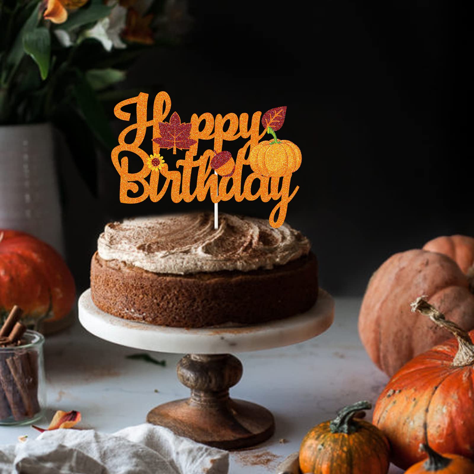 Pumpkin Birthday Cake Topper - Happy Birthday Sign For Fall, Halloween, Thanksgiving & Baby Showers