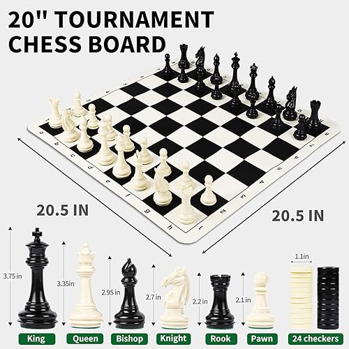 Miniatura 3 de Juego de ajedrez de torneotablero de ajedrez de silicona plegable de 20 x 20 pulgadas, tamaño King de 3.75 pulgadas, de plástico cuádruple con peso