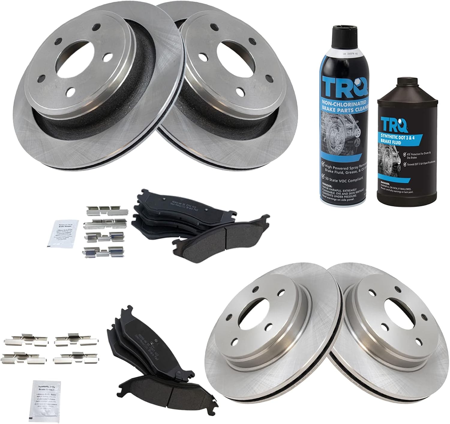 TRQ Front and Rear Brake Pad & Rotor Kit Brake Chemical Kit Brake Pads Brake Rotor Semi-Metallic Compatible with 2002-2004 Dodge Ram 1500