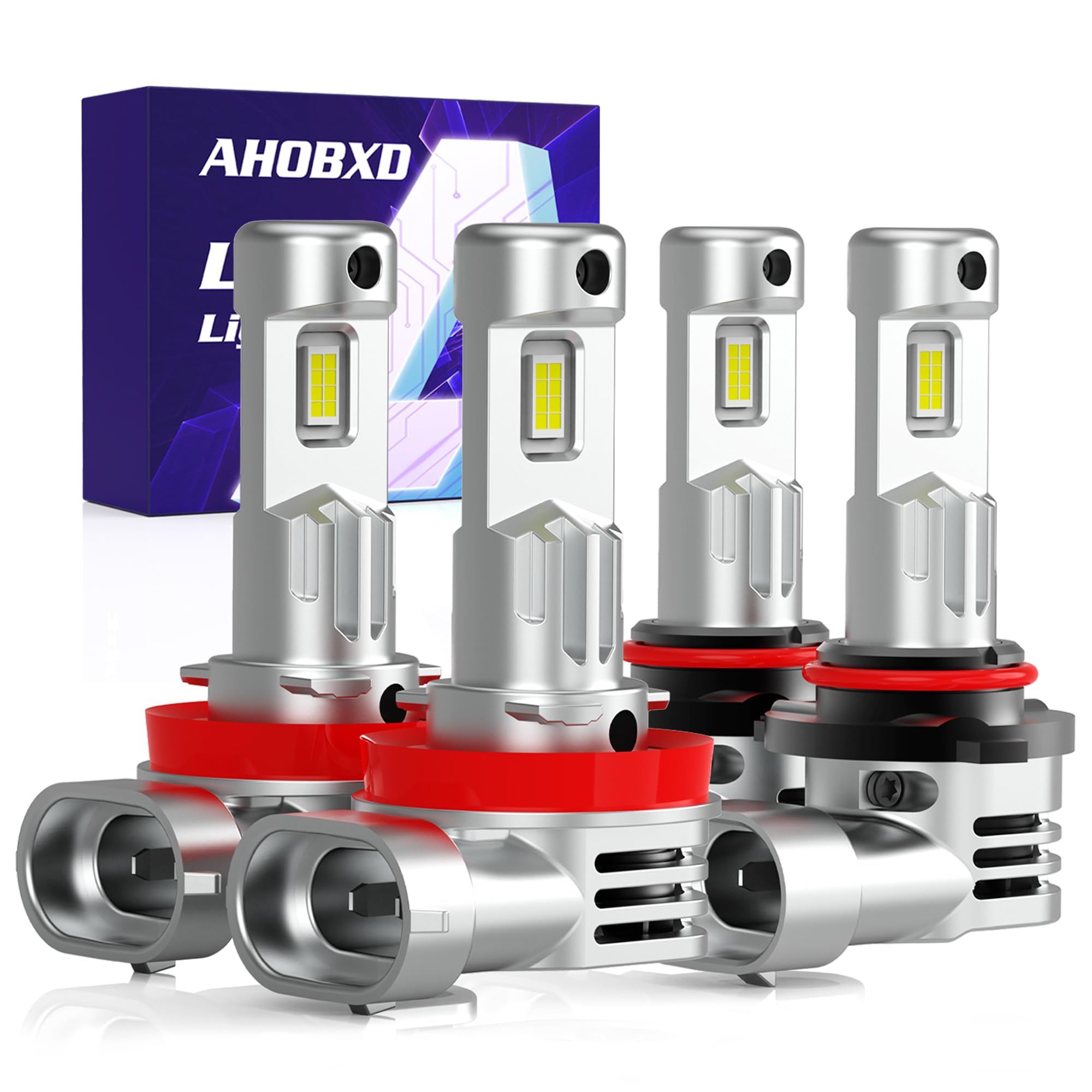 9005 H11 𝐋𝐄𝐃 Bulbs Combo,Upgraded 900% 90000LM Brightest 1:1 Halogen Size H11 9005 Bulbs with Cooling Fan 80000hours Lifespans Super Bright H11 9005 Fog Light Bulbs(Pack of 4)