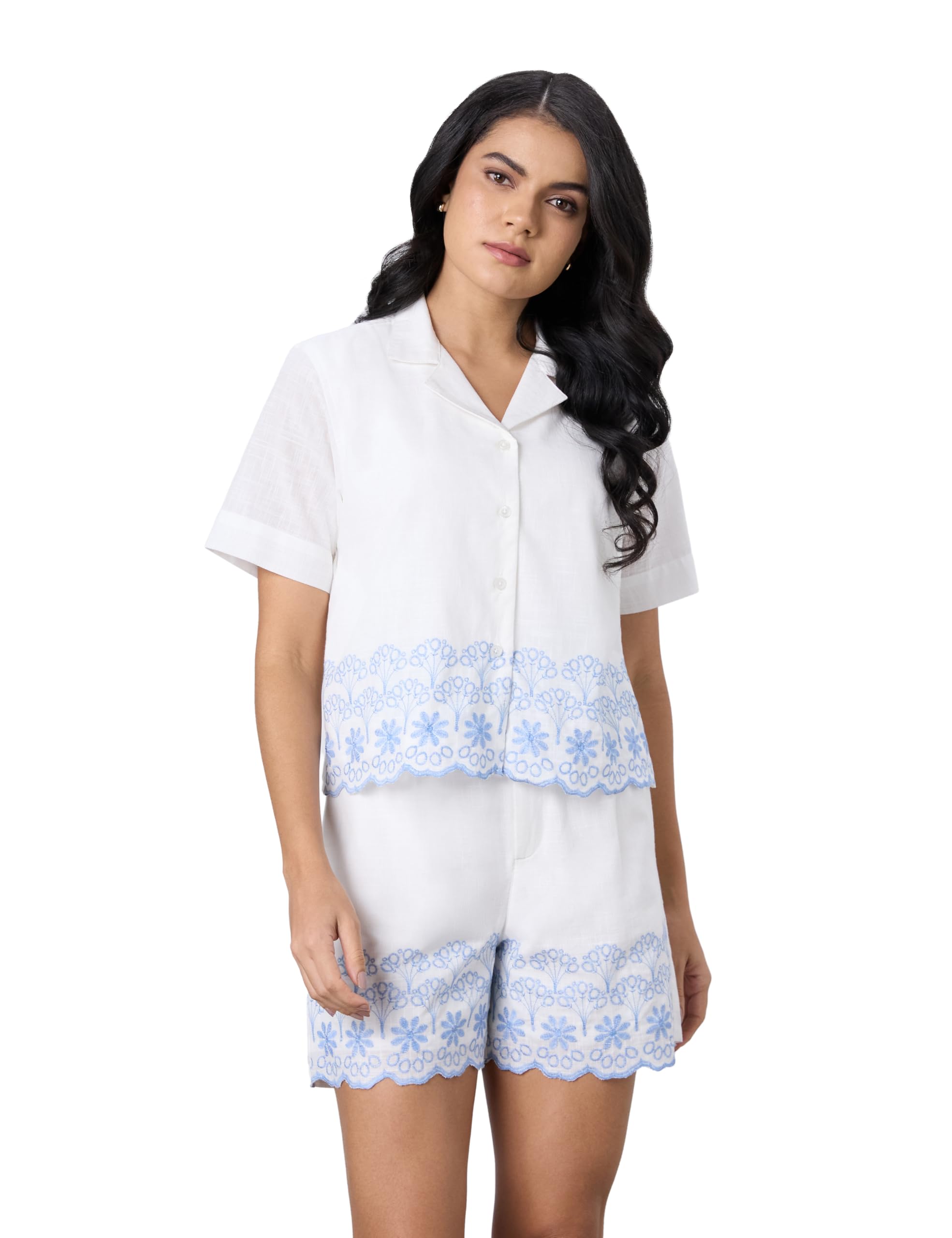 symbol premium Women's Embroidered Cotton Co ord Set | Shirt & Shorts with Embroidery |Relax Fit | Casual Summer Travel Outfit (Available in Plus Sizes)-picture-39