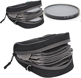 Zopsc 8-Slot Camera Lens Filter Pouch Case Bags with Shoulder Strap, Portable and Dustproof Filter Storage Bag