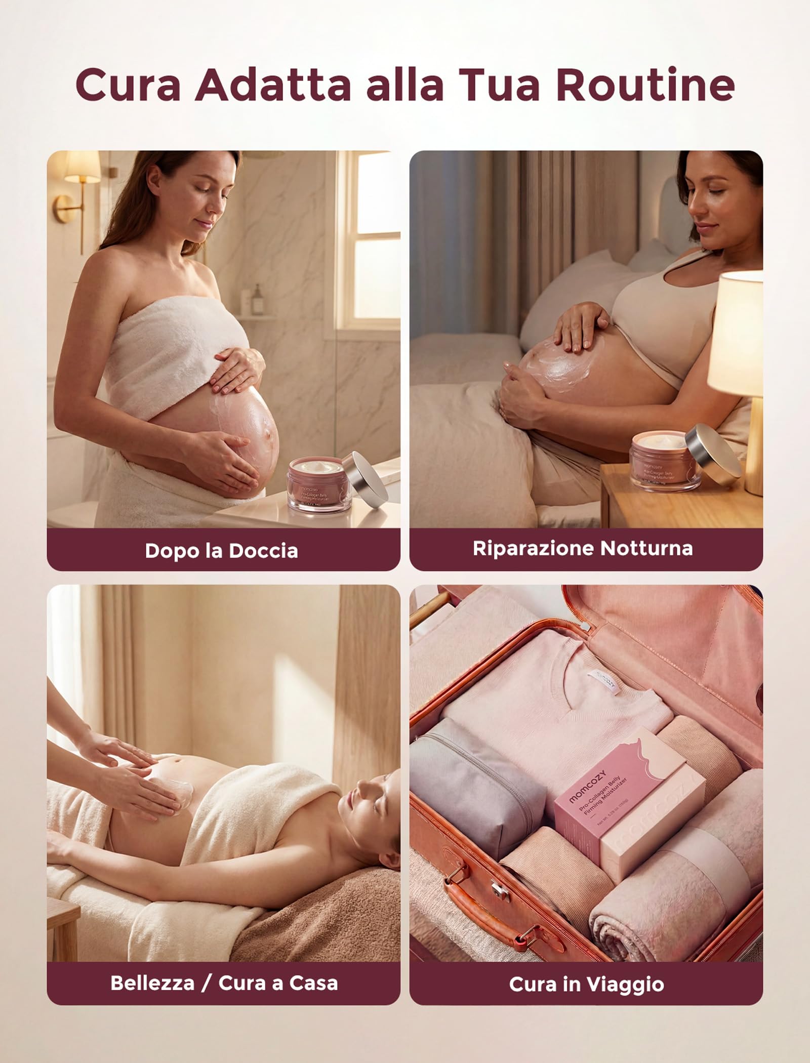 Momcozy Crema Smagliature e Rassodante Pancia 4-in-1,Trattamento con Peptidi Pro-Collagene,Idratante, Rassodante ed Elasticizzante per Gravidanza e Post Parto,150g