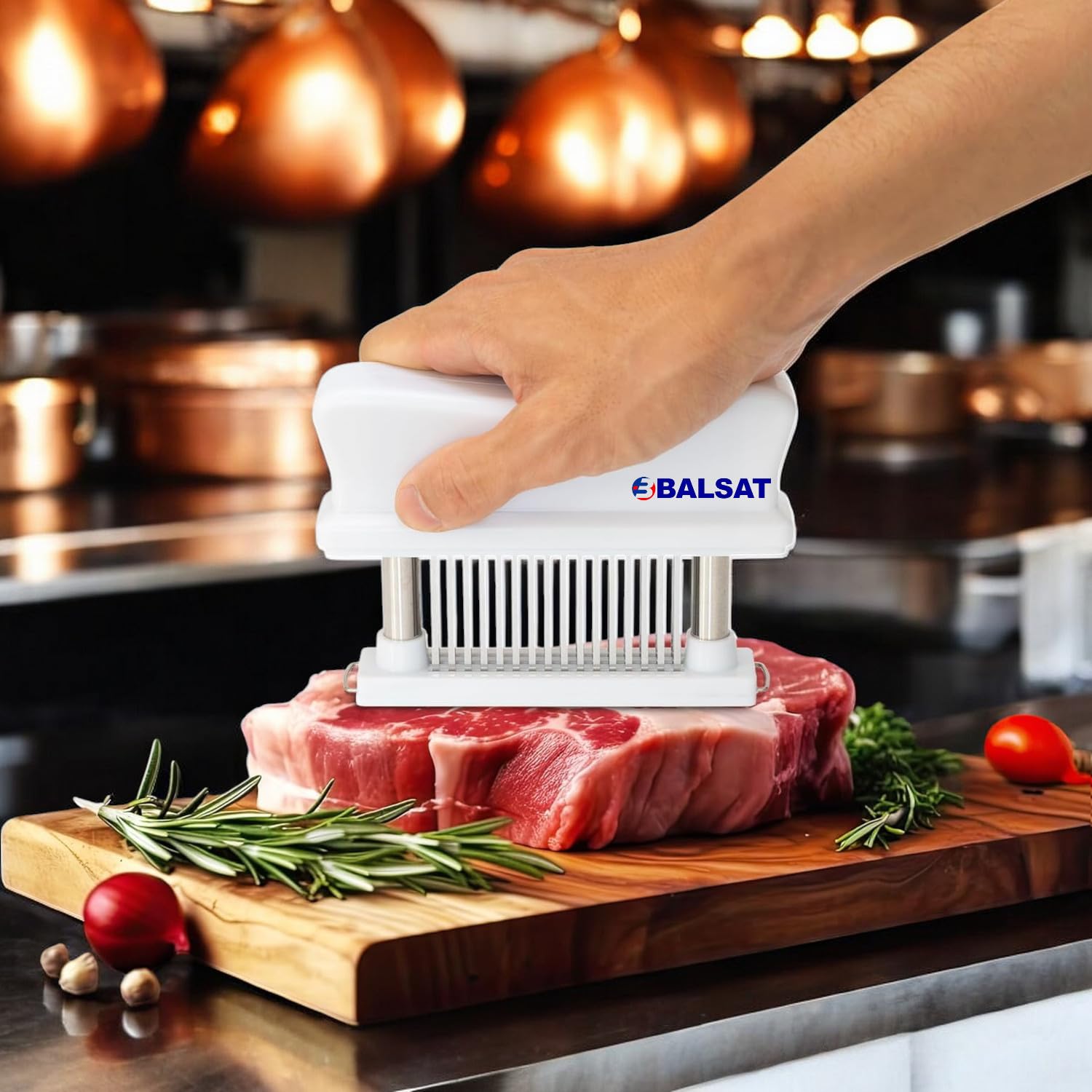 BALSAT | Enternecedor de Carnes, Pescados y Aves | Mazo Ablandador | Acero Inoxidable, Plástico Antigolpes, Fácil de Limpiar | Acabado Profesional