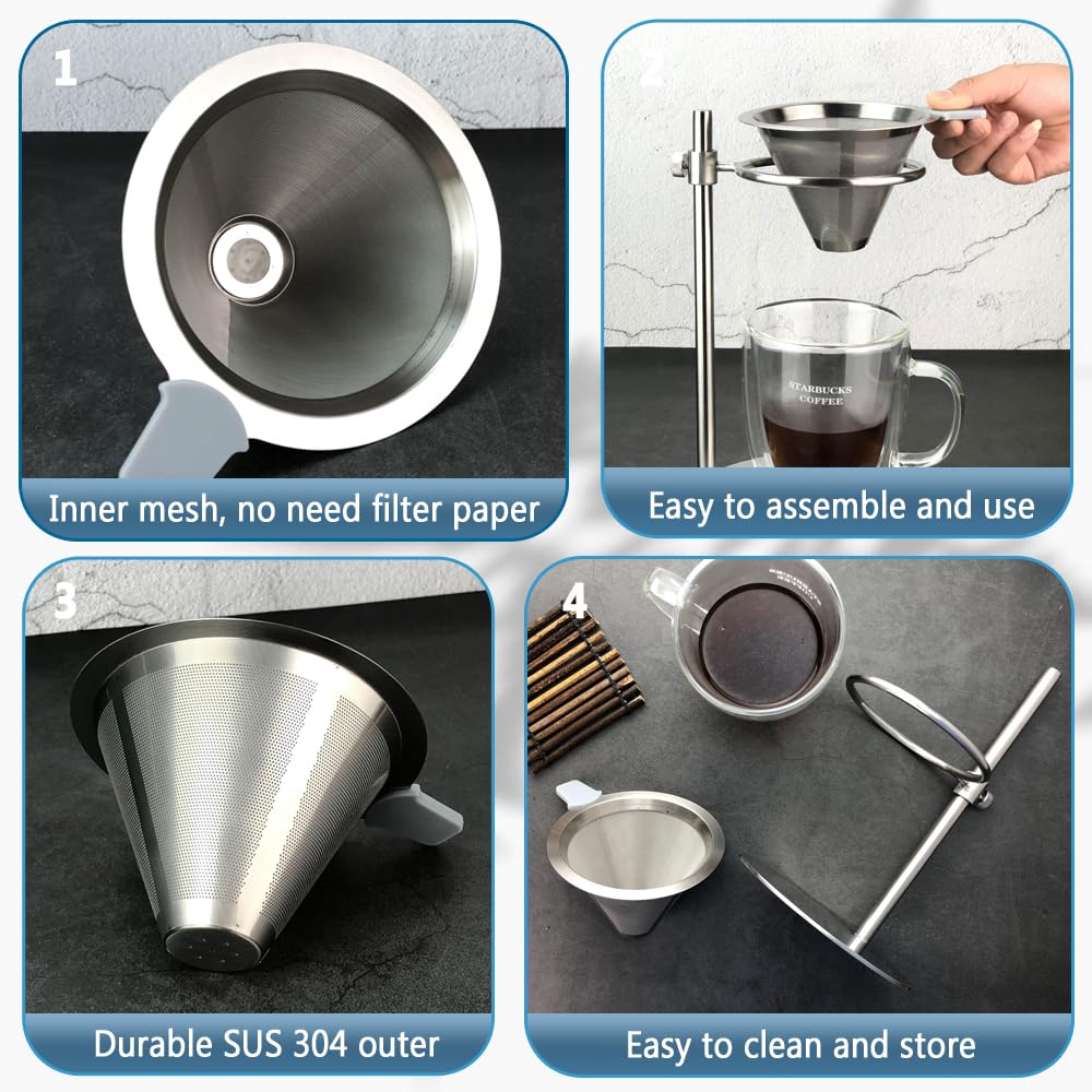 Stainless Steel Pour Over Coffee Maker - Adjustable Stand -5