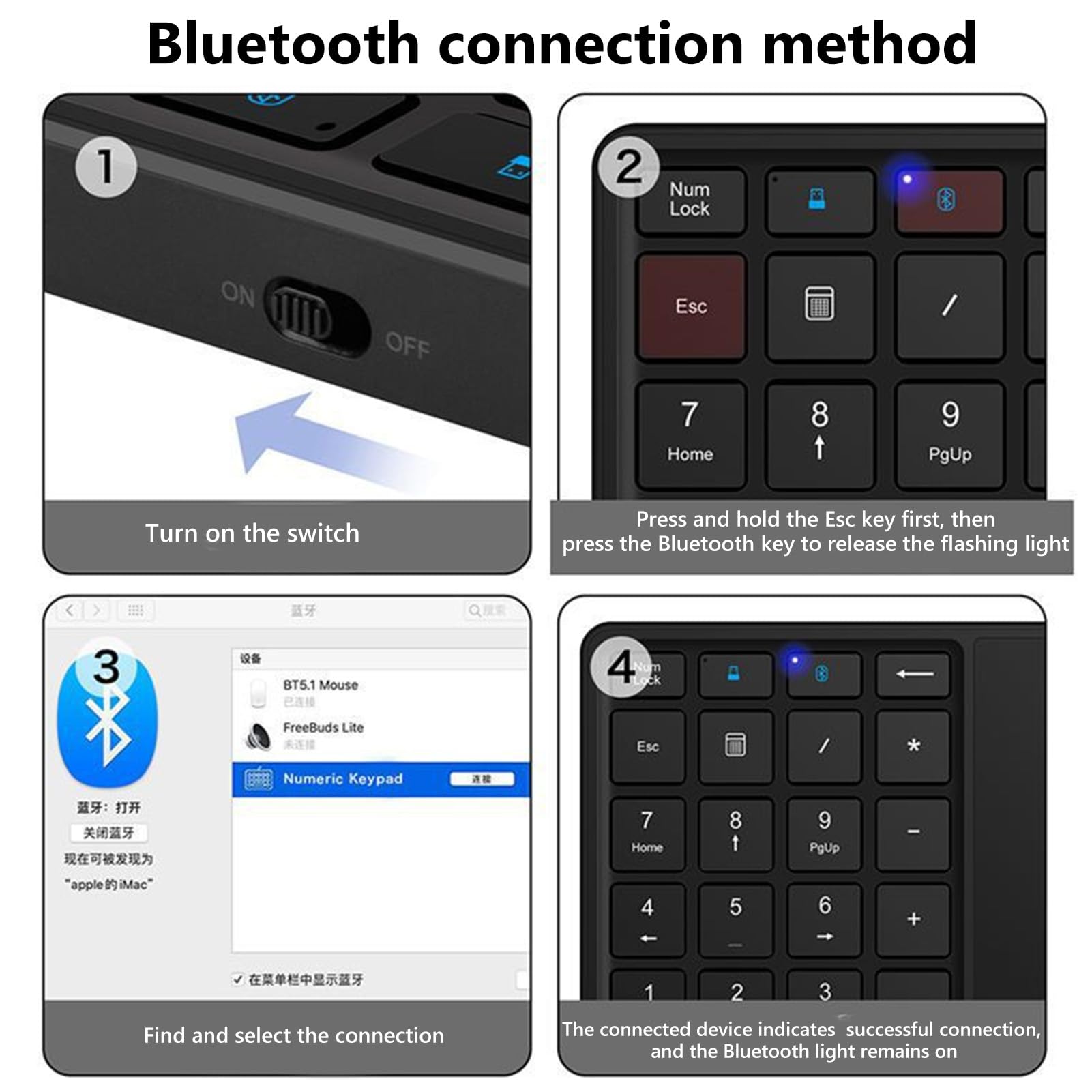 Kabelloser Nummernblock mit Touchpad, Bluetooth-Nummernblock für Laptop, 22 Tasten Wireless BT Dual Mode Numeric Keypad, 2.4G 2 in 1 Portable Financial Accounting Number Keyboard (Grau)