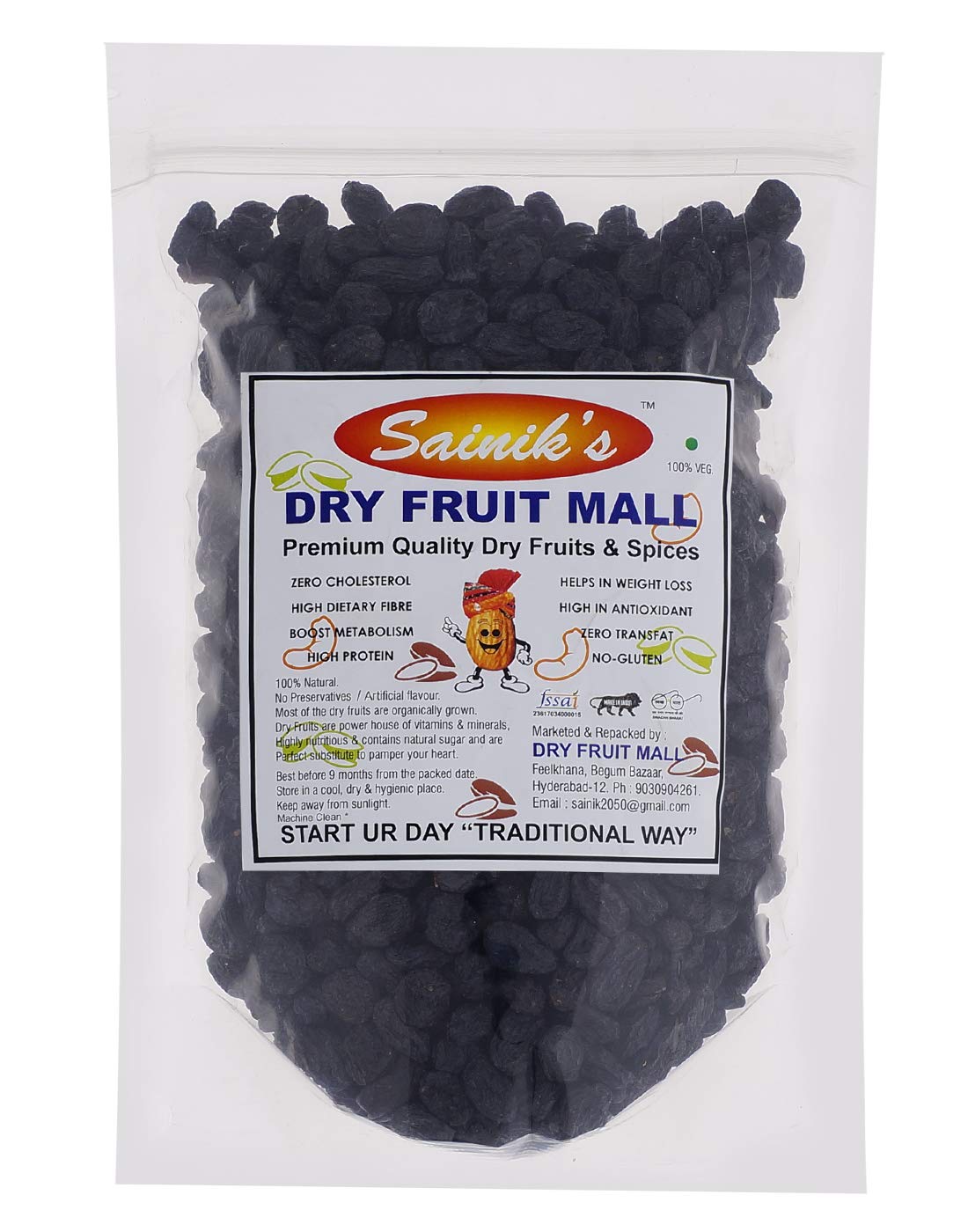 Sainik's Dry Fruit Mall Afghani Seedless Black Raisins | Black Kishmish | Kali Kishmish | Munakka Dry Fruits | Dry Grapes | Kali Draksh | Kala Munakka 500 grams