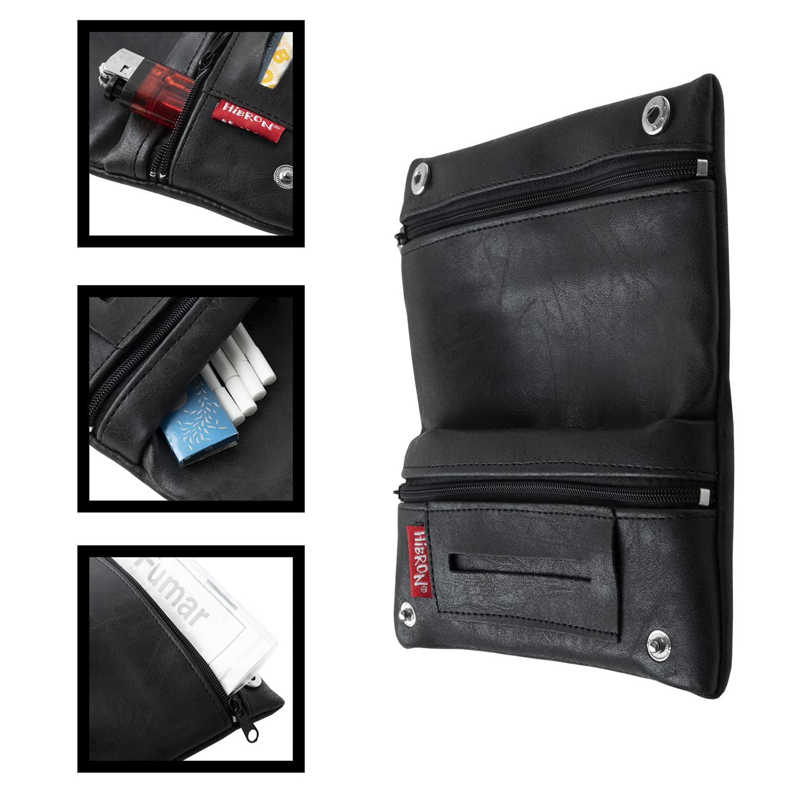 HIBRON Porta tabacco Borsello in vera pelle (58105 Nero)